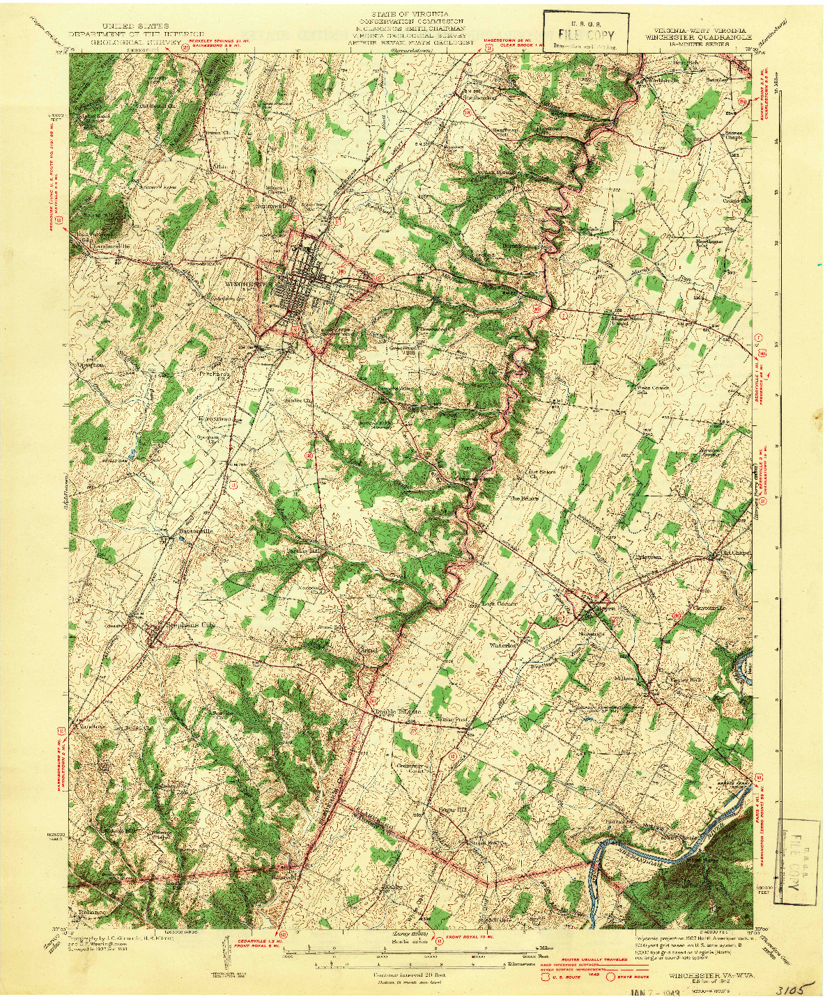 USGS 1:62500-SCALE QUADRANGLE FOR WINCHESTER, VA 1942