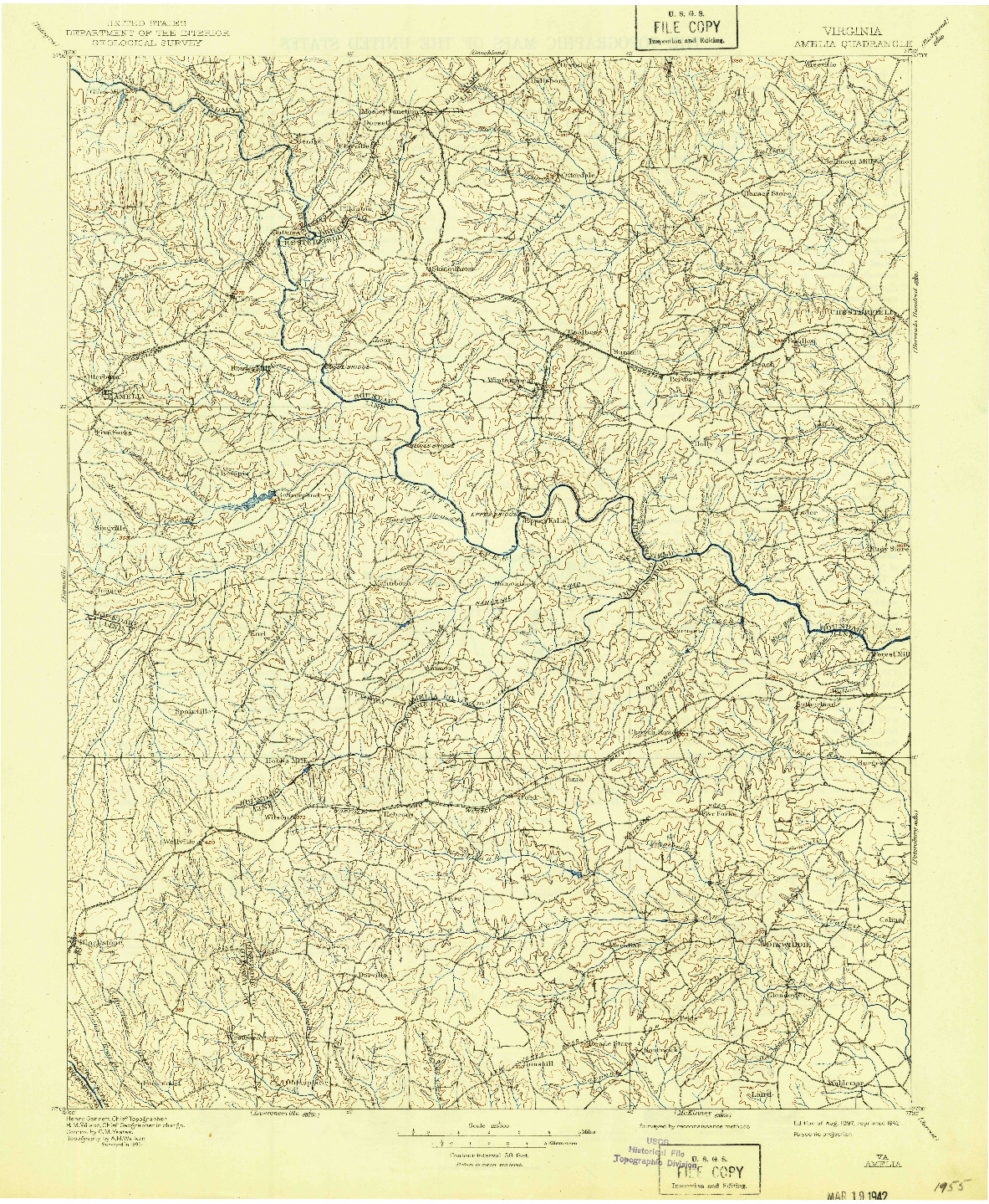 USGS 1:125000-SCALE QUADRANGLE FOR AMELIA, VA 1897