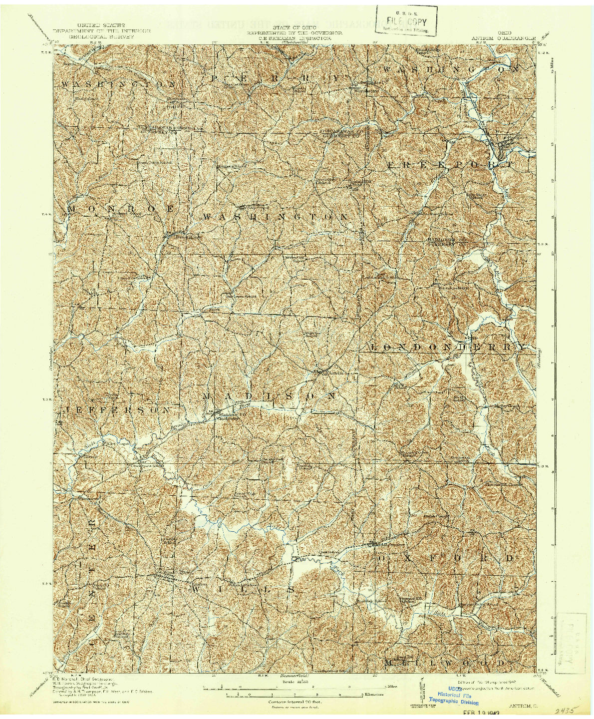 USGS 1:62500-SCALE QUADRANGLE FOR ANTRIM, OH 1911