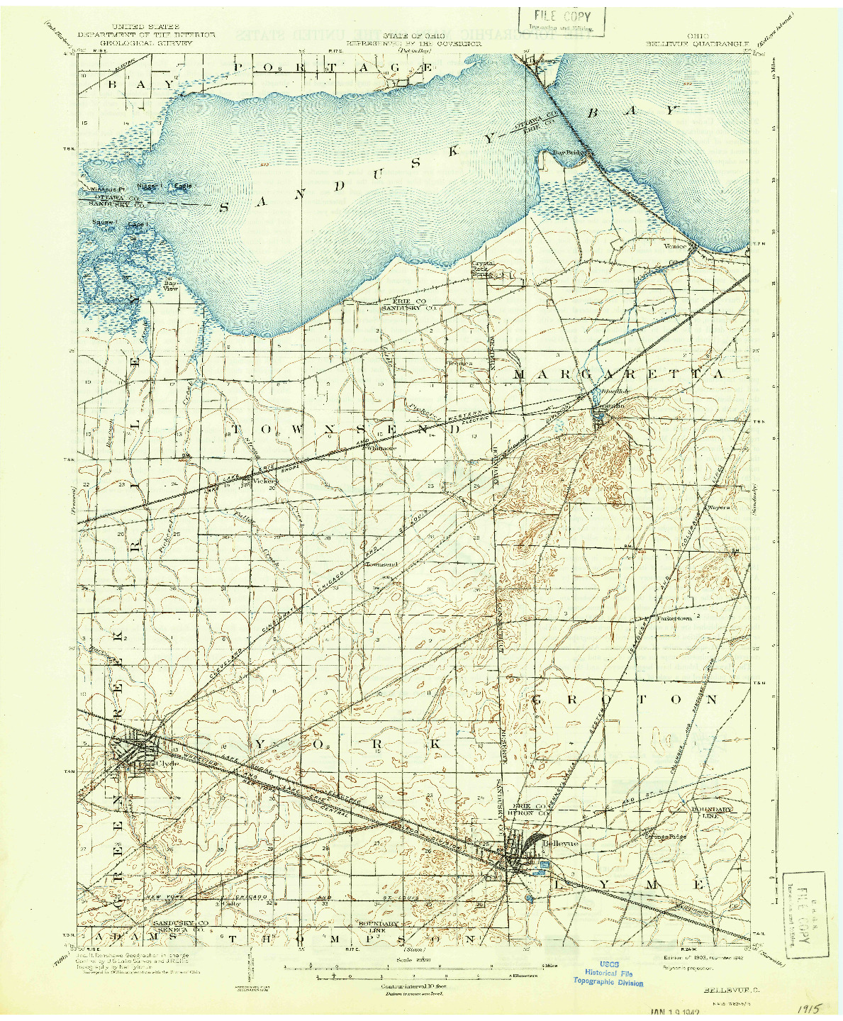 USGS 1:62500-SCALE QUADRANGLE FOR BELLEVUE, OH 1903