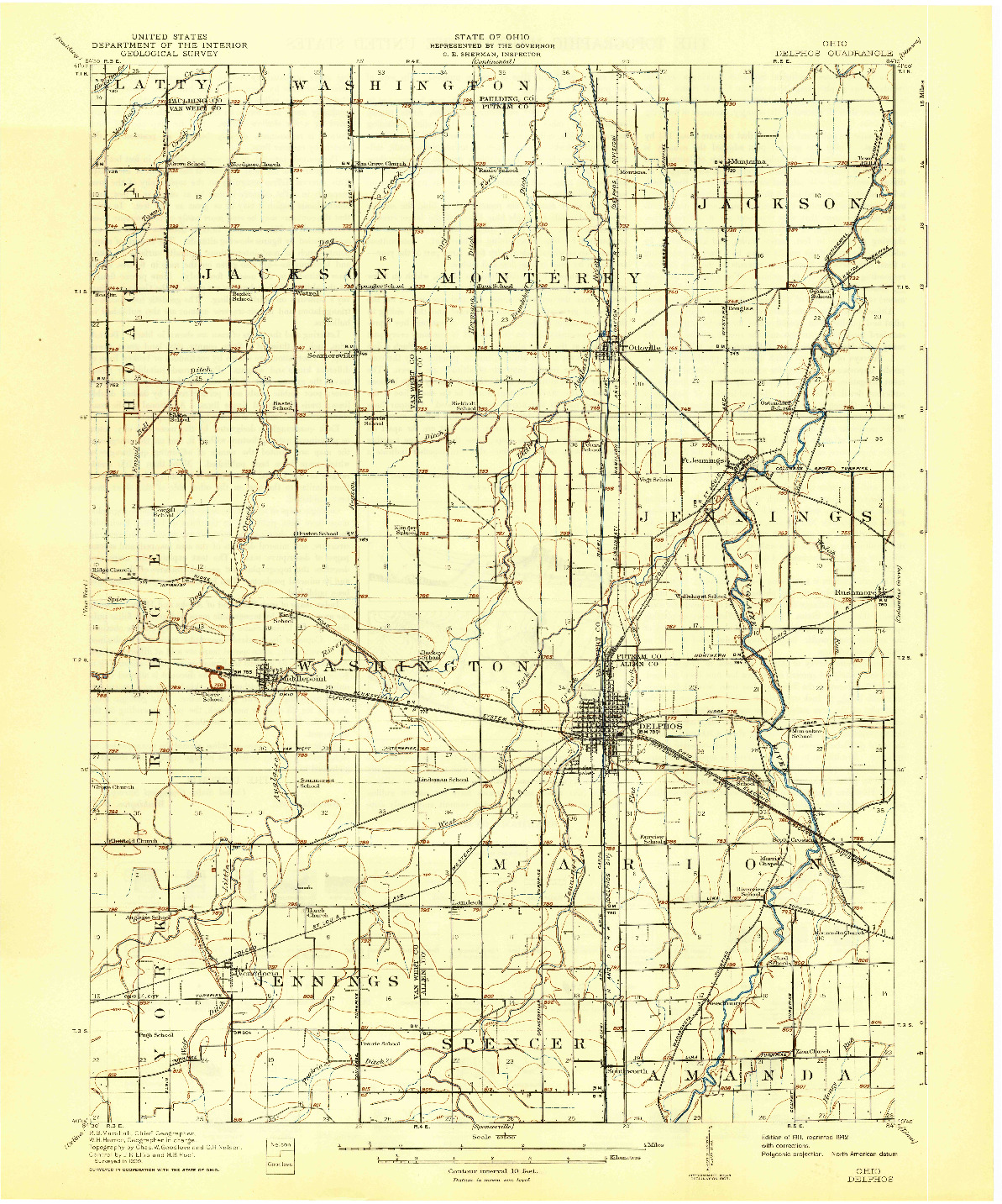 USGS 1:62500-SCALE QUADRANGLE FOR DELPHOS, OH 1911