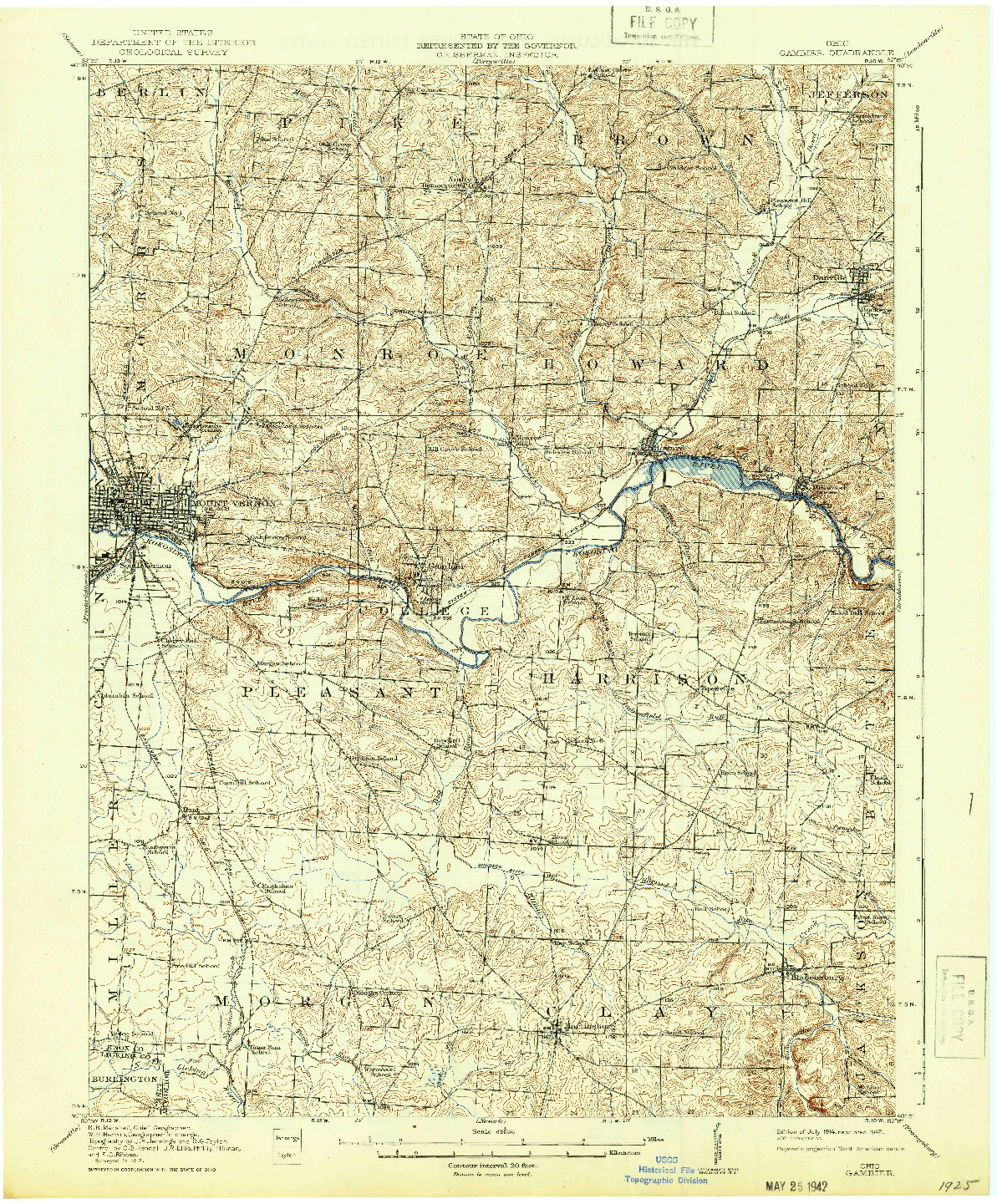 USGS 1:62500-SCALE QUADRANGLE FOR GAMBIER, OH 1914
