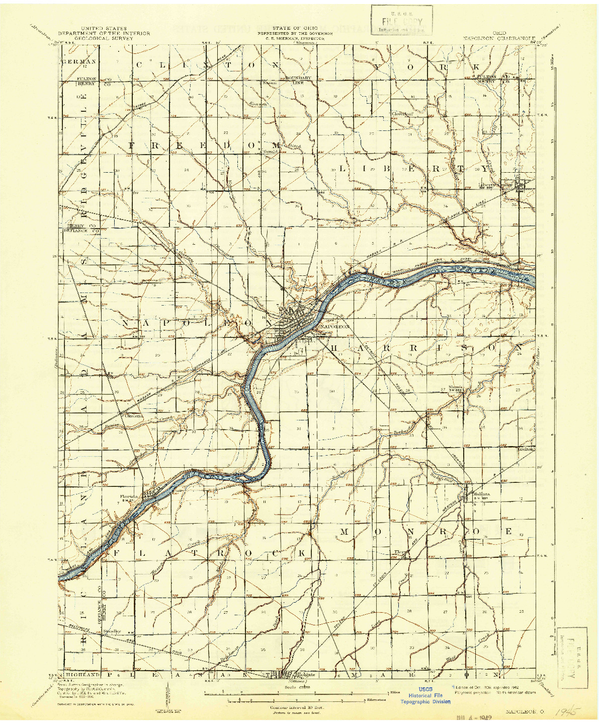 USGS 1:62500-SCALE QUADRANGLE FOR NAPOLEON, OH 1908