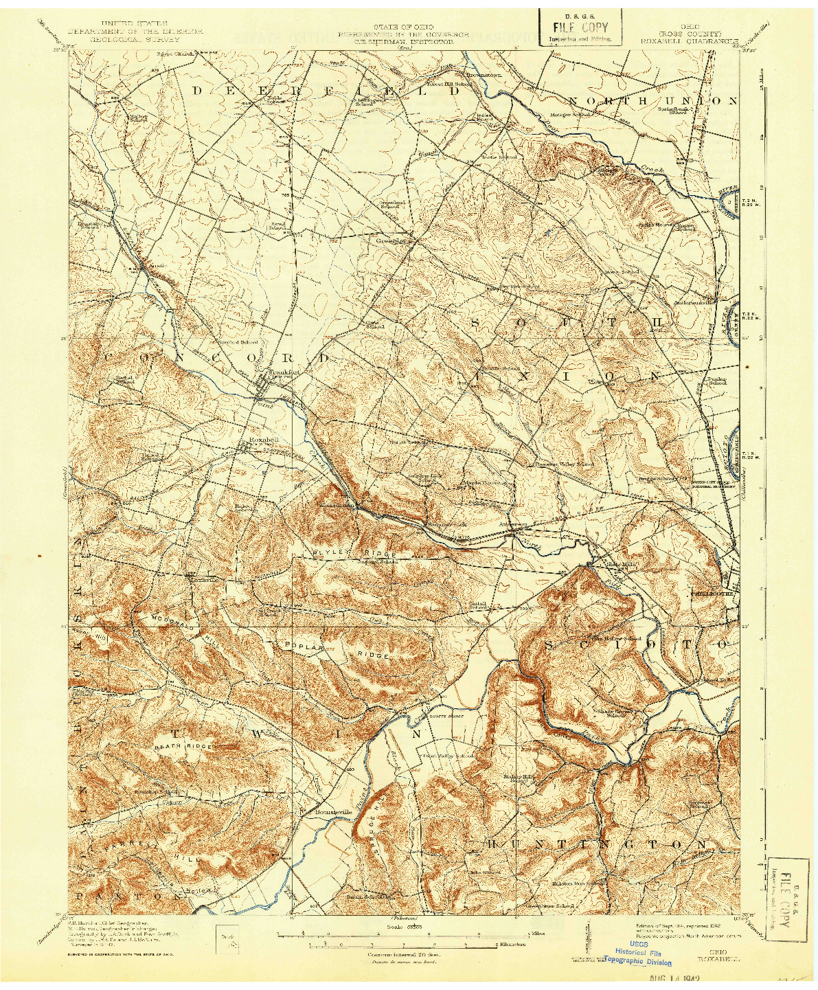 USGS 1:62500-SCALE QUADRANGLE FOR ROXABELL, OH 1914