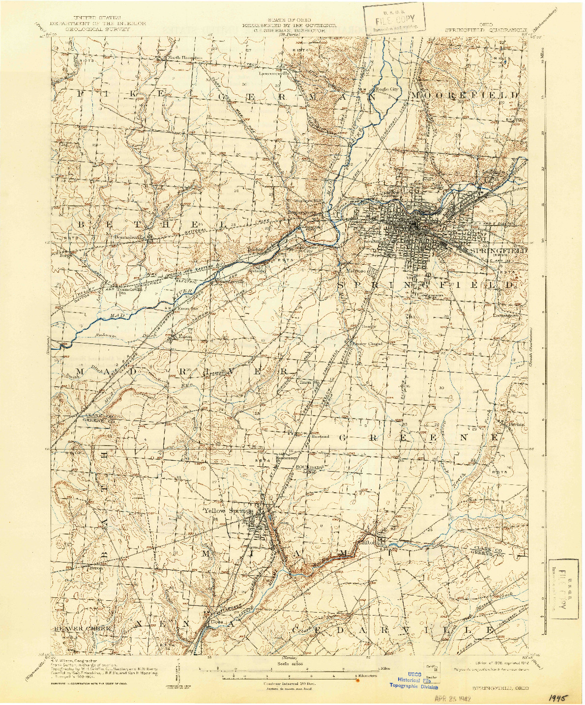 USGS 1:62500-SCALE QUADRANGLE FOR SPRINGFIELD, OH 1906