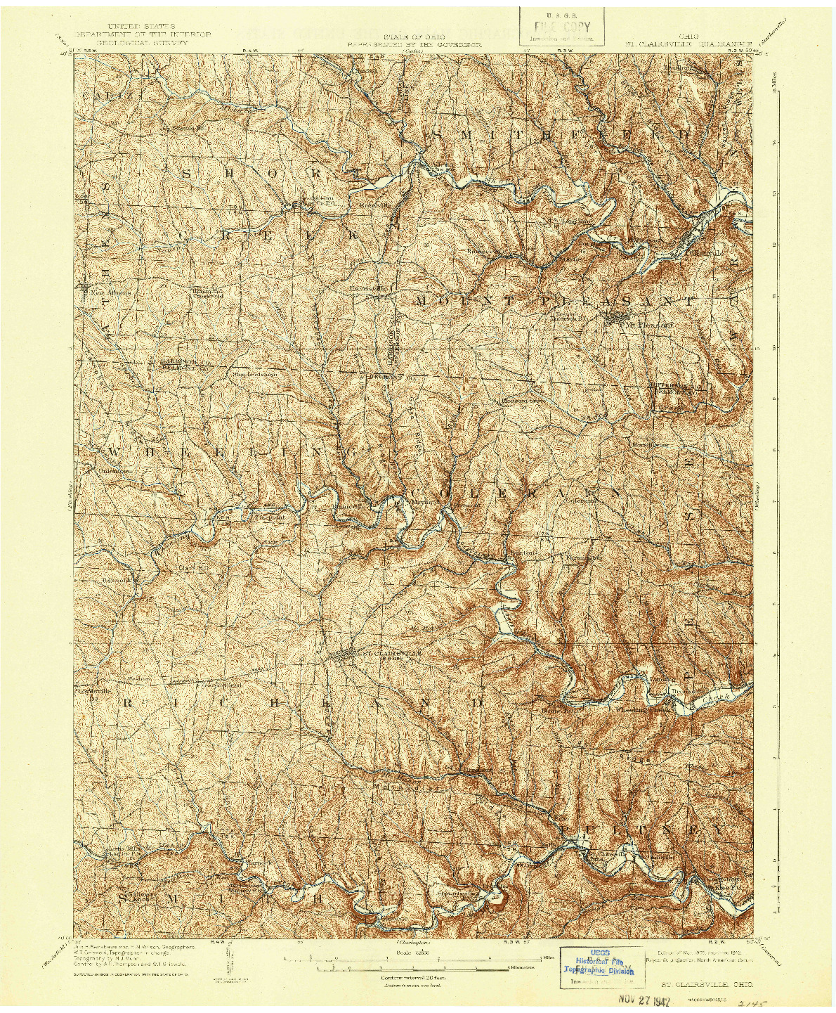 USGS 1:62500-SCALE QUADRANGLE FOR ST. CLAIRSVILLE, OH 1905