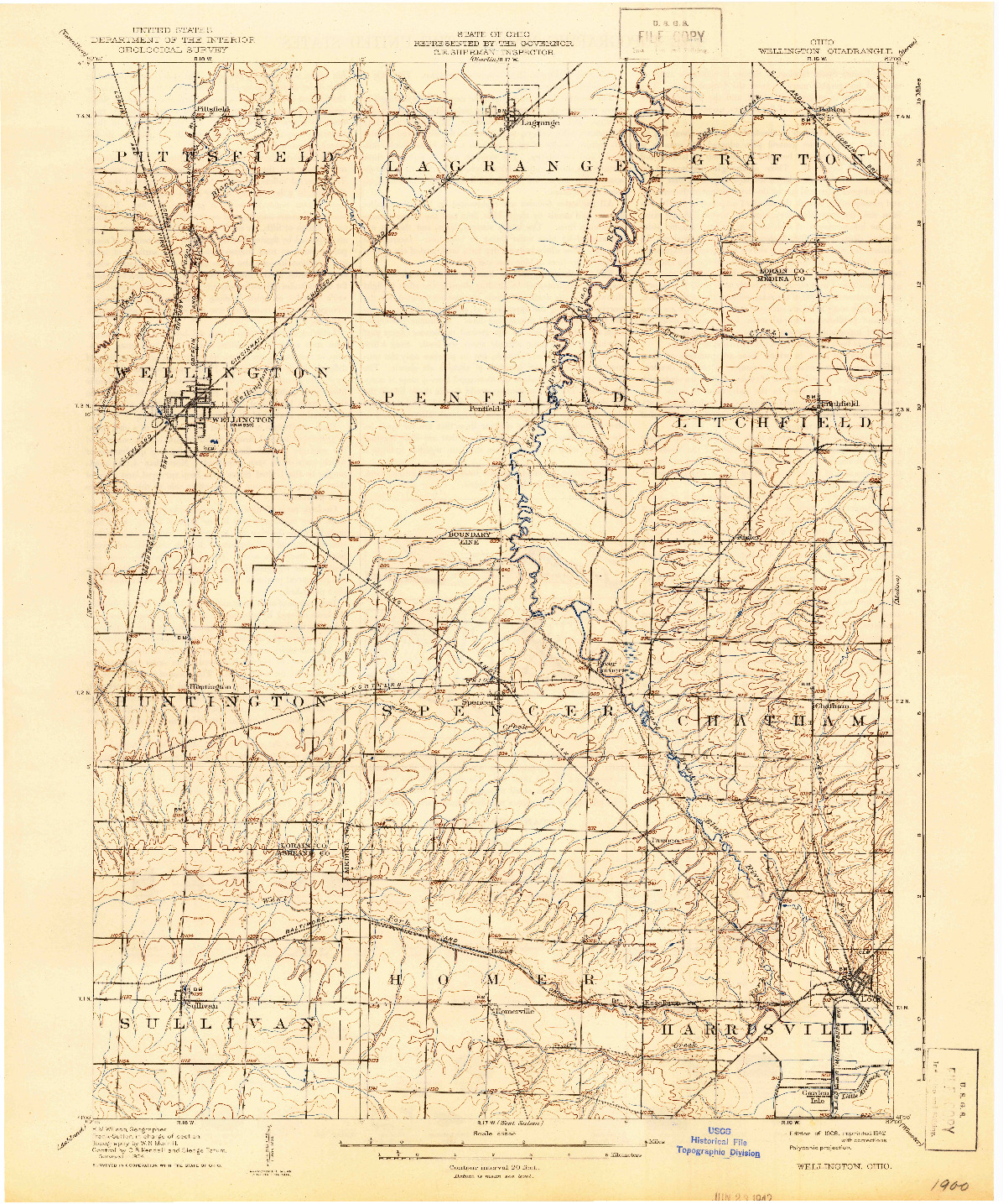 USGS 1:62500-SCALE QUADRANGLE FOR WELLINGTON, OH 1906