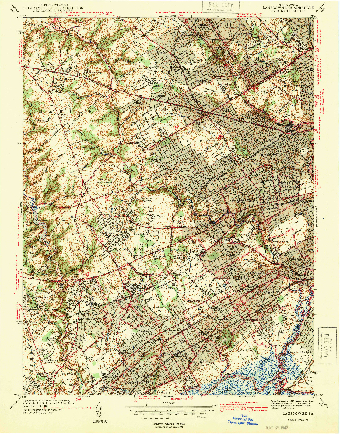 USGS 1:31680-SCALE QUADRANGLE FOR LANSDOWNE, PA 1942