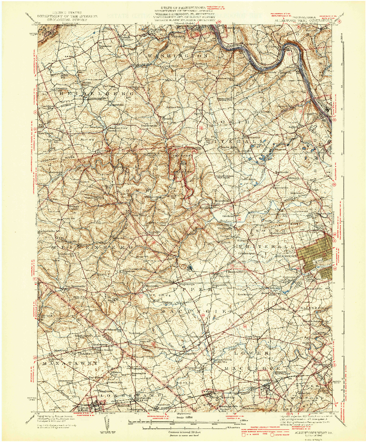 USGS 1:62500-SCALE QUADRANGLE FOR ALLENTOWN WEST, PA 1942