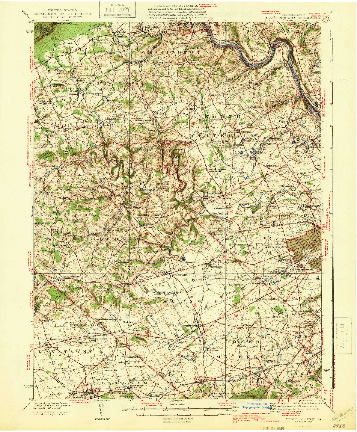 USGS 1:62500-SCALE QUADRANGLE FOR ALLENTOWN WEST, PA 1942