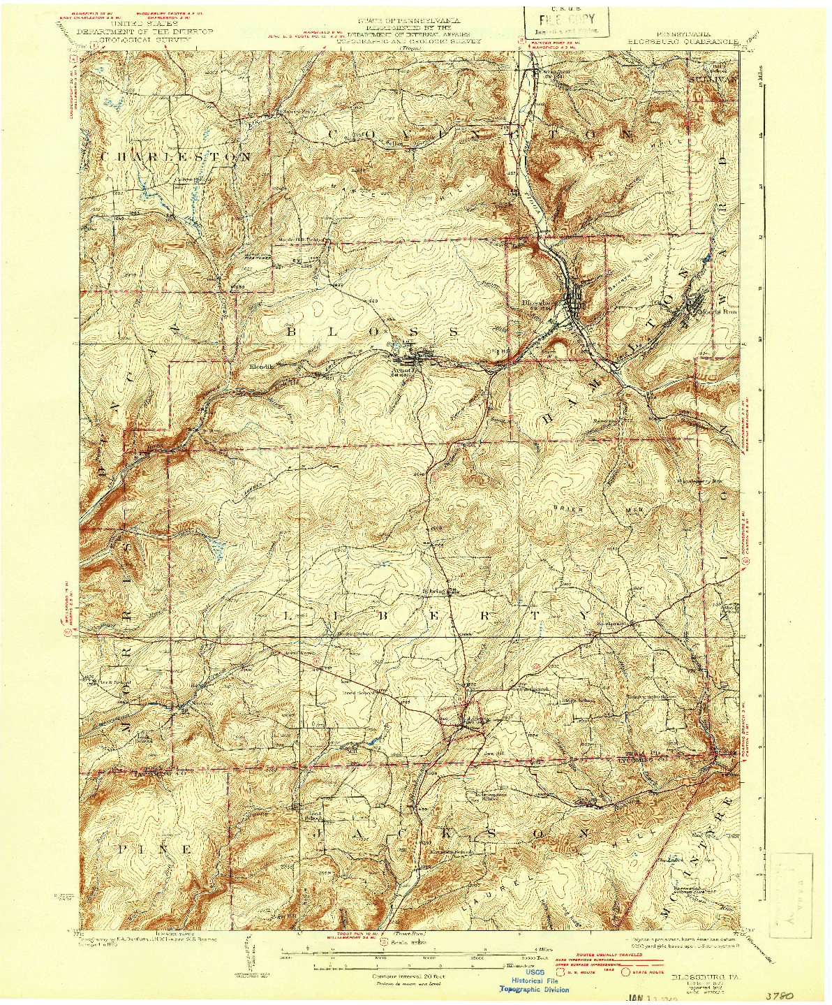 USGS 1:62500-SCALE QUADRANGLE FOR BLOSSBURG, PA 1927