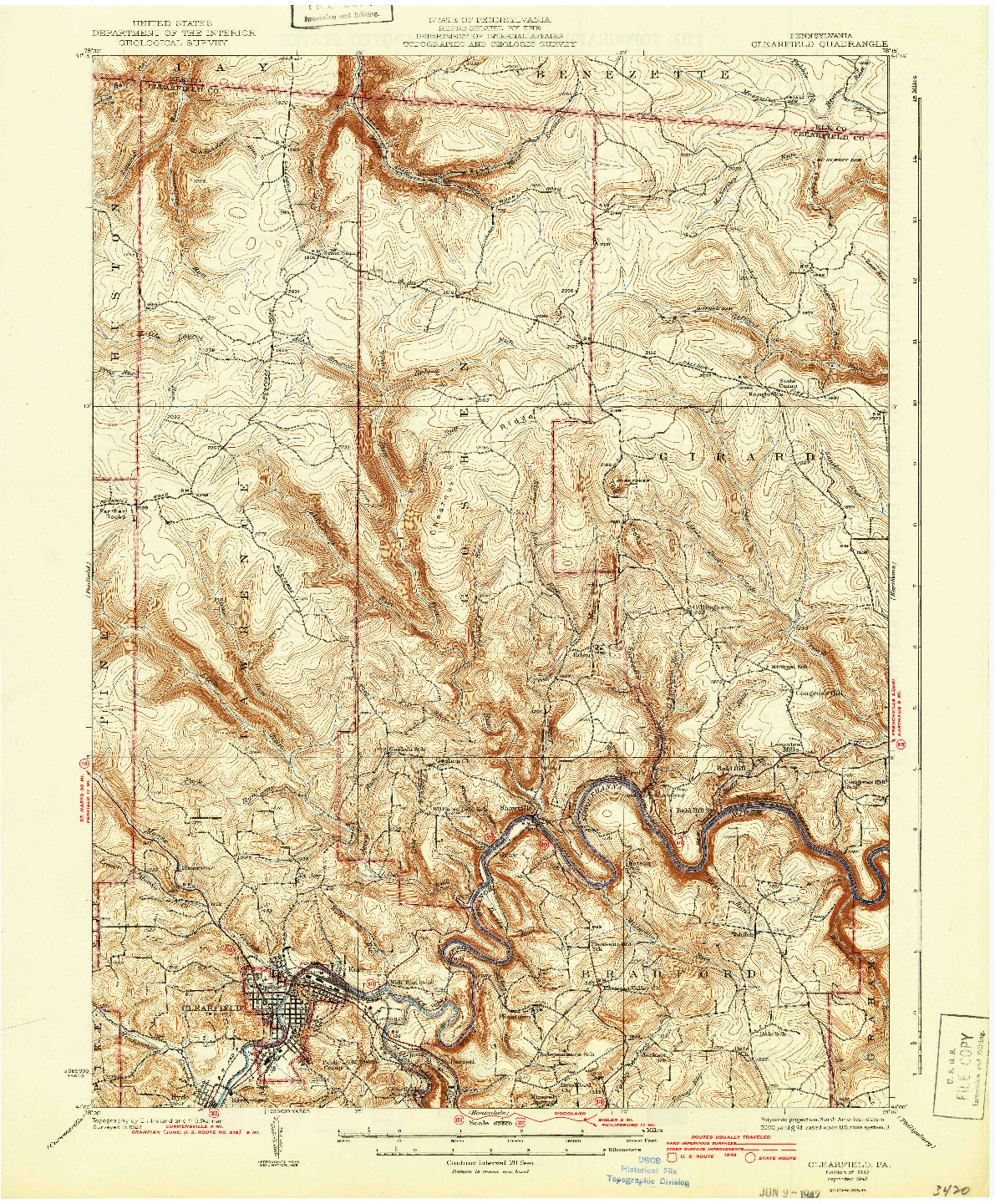 USGS 1:62500-SCALE QUADRANGLE FOR CLEARFIELD, PA 1932