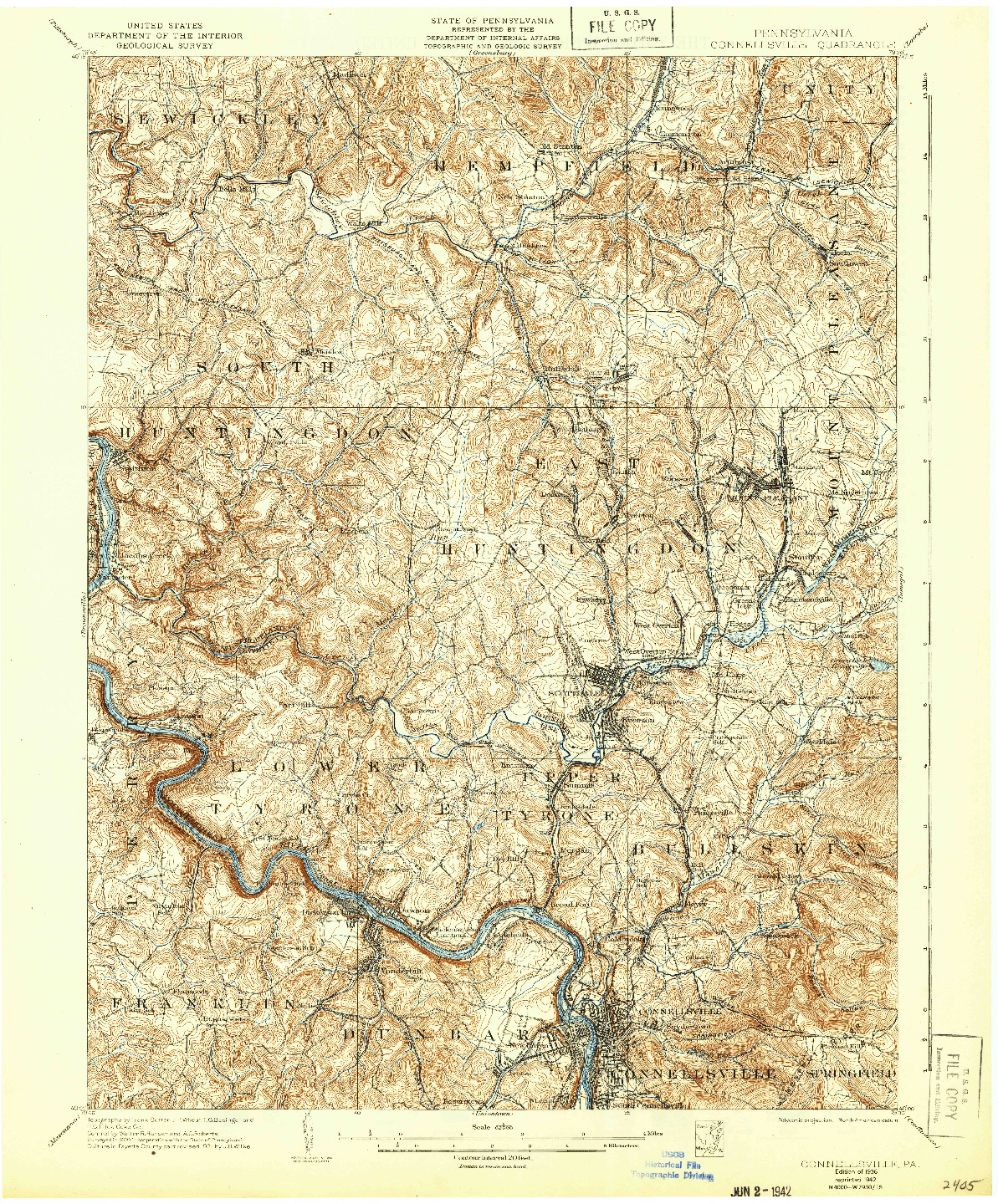 USGS 1:62500-SCALE QUADRANGLE FOR CONNELLSVILLE, PA 1936