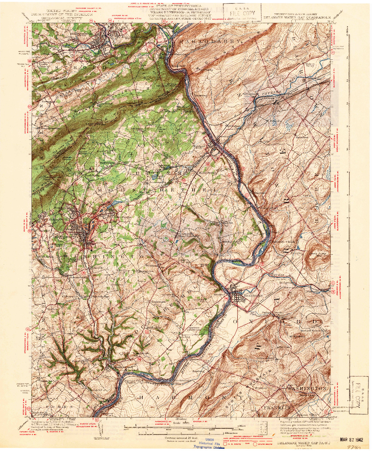 USGS 1:62500-SCALE QUADRANGLE FOR DELAWARE WATER GAP, PA 1942