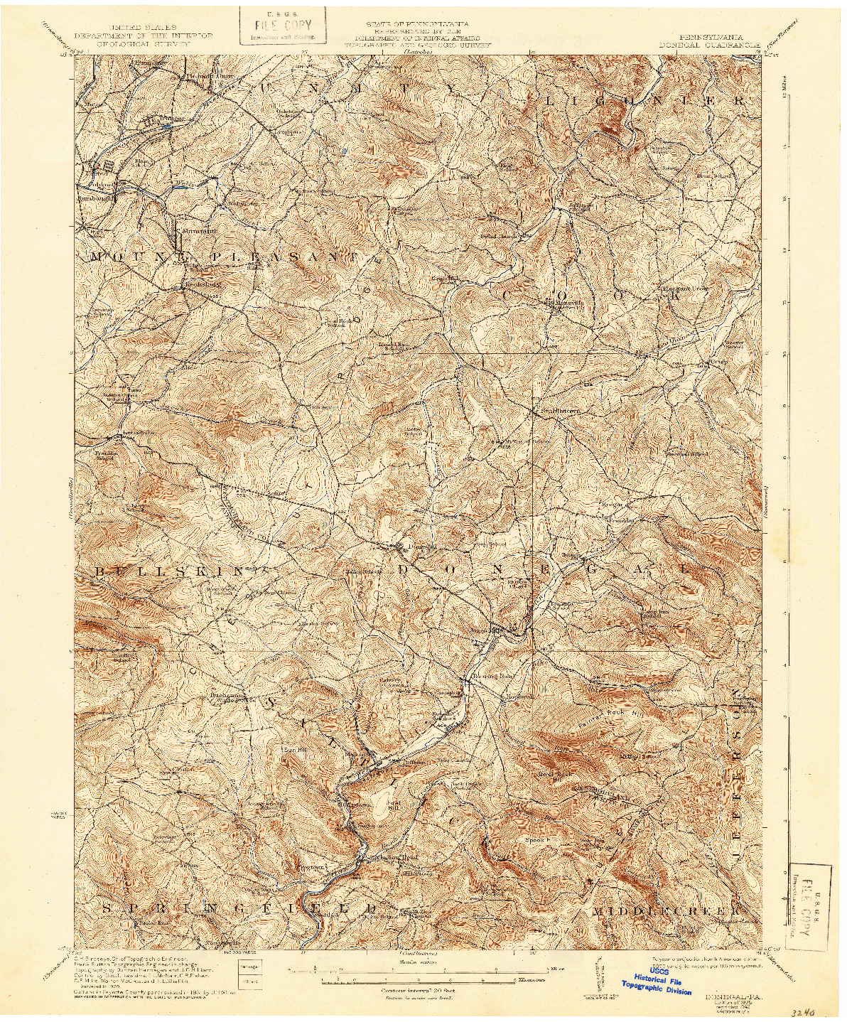 USGS 1:62500-SCALE QUADRANGLE FOR DONEGAL, PA 1935