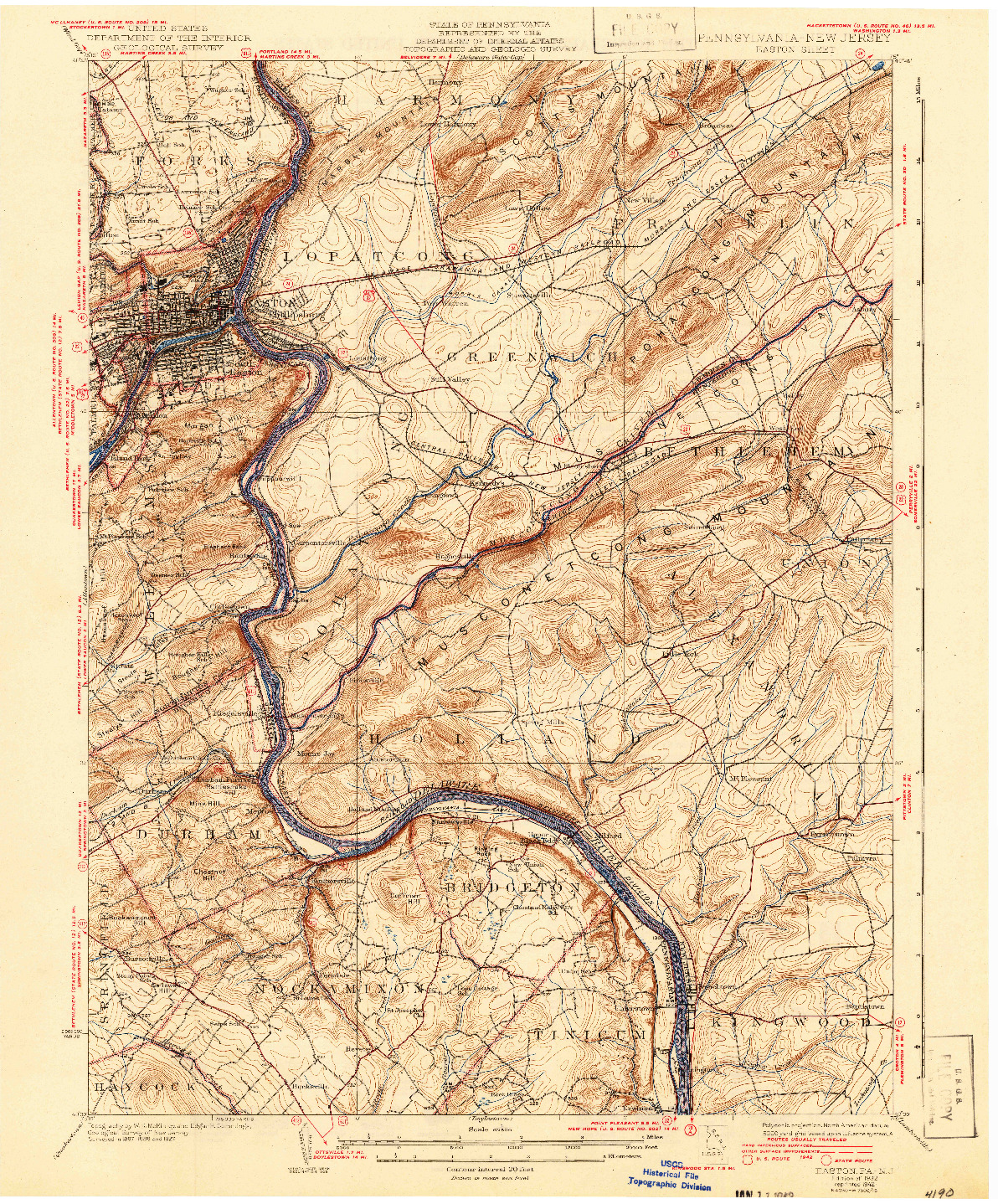 USGS 1:62500-SCALE QUADRANGLE FOR EASTON, PA 1932