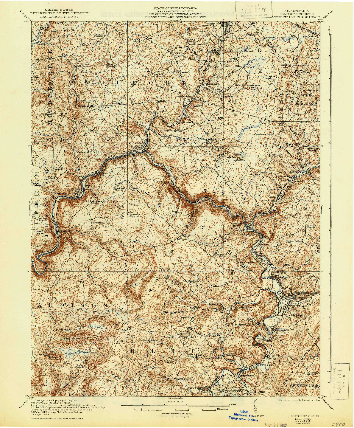 USGS 1:62500-SCALE QUADRANGLE FOR MEYERSDALE, PA 1921