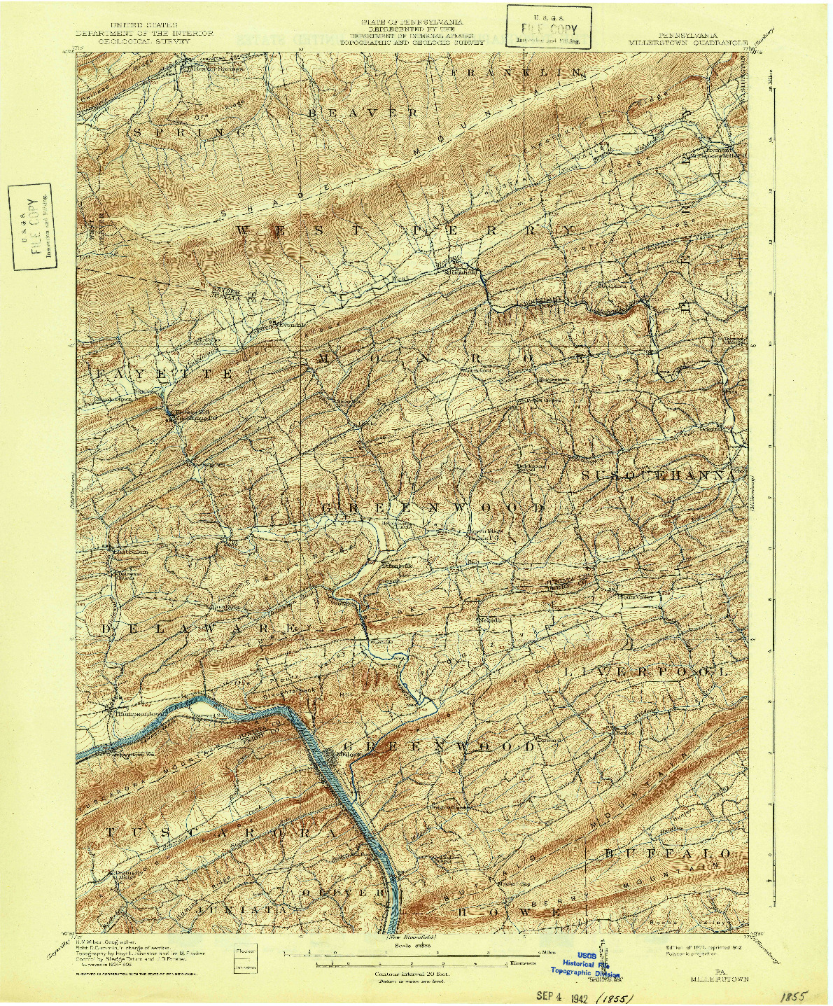 USGS 1:62500-SCALE QUADRANGLE FOR MILLERSTOWN, PA 1907