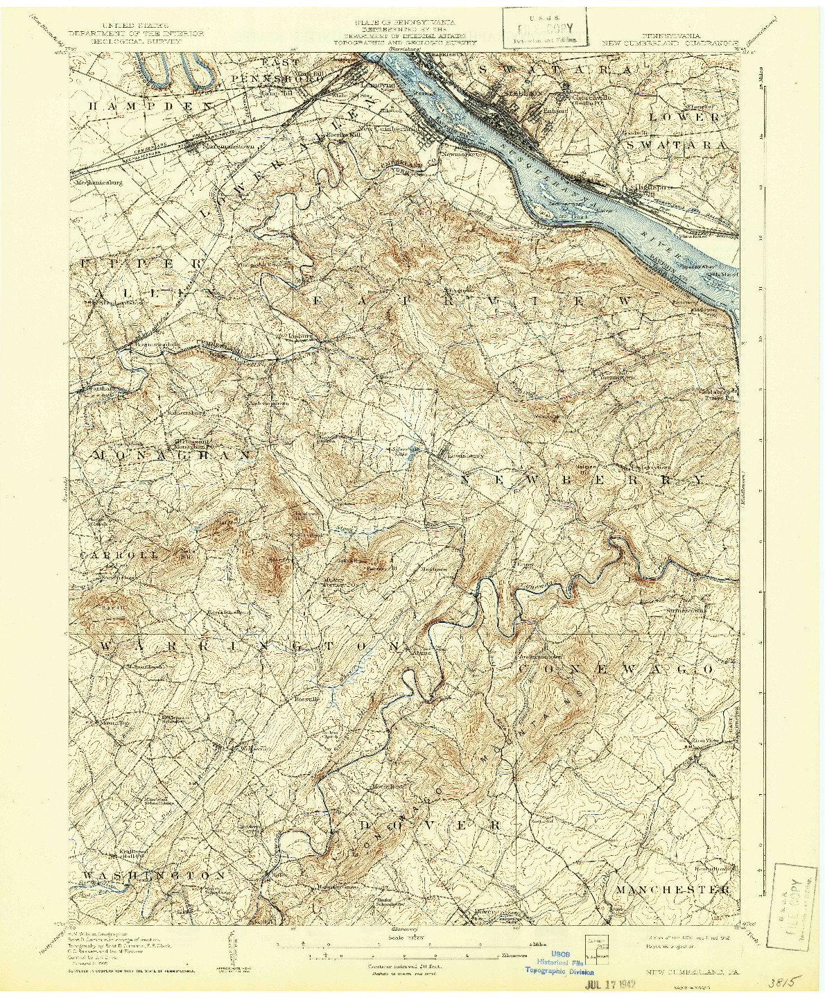 USGS 1:62500-SCALE QUADRANGLE FOR NEW CUMBERLAND, PA 1906