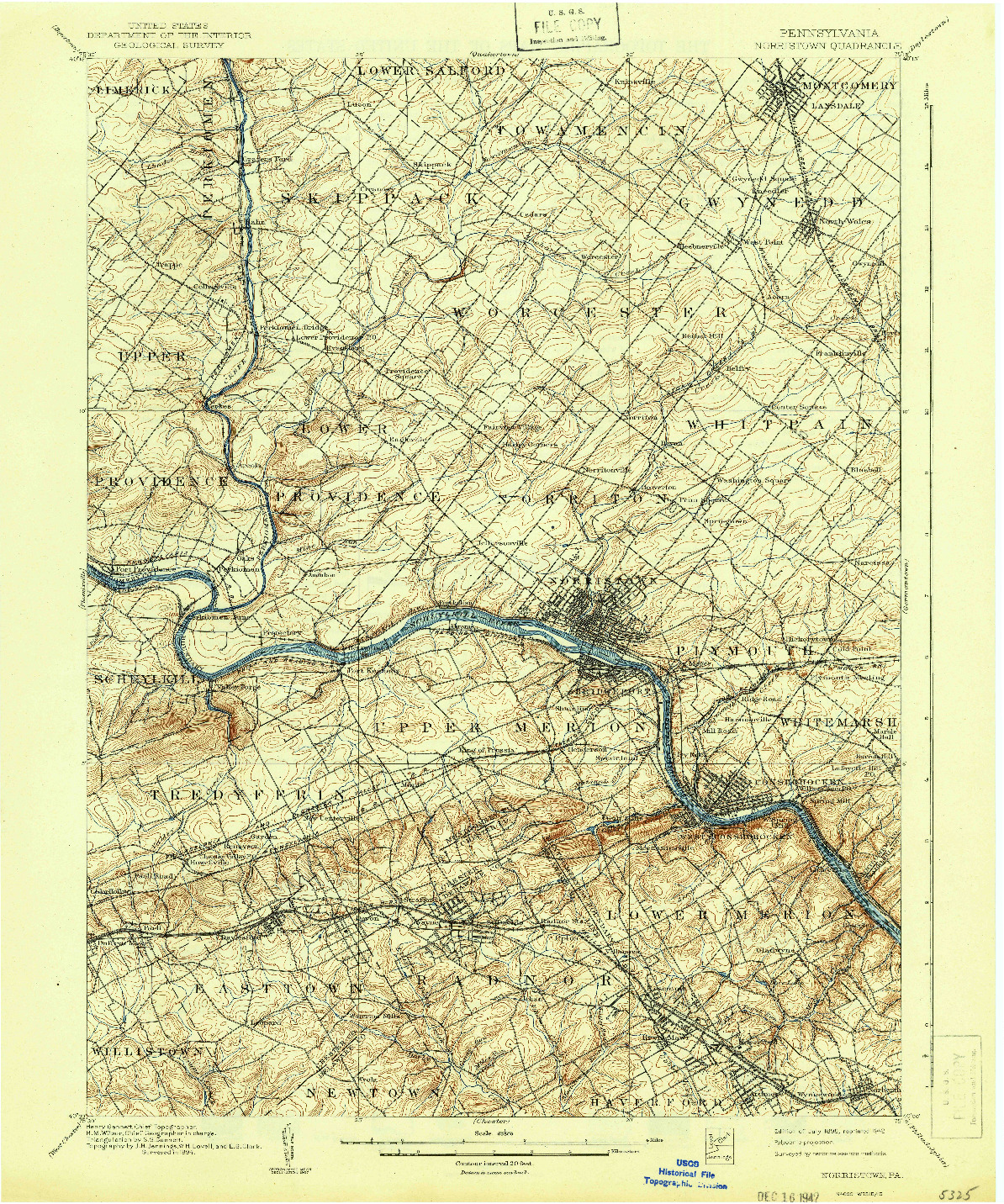 USGS 1:62500-SCALE QUADRANGLE FOR NORRISTOWN, PA 1895