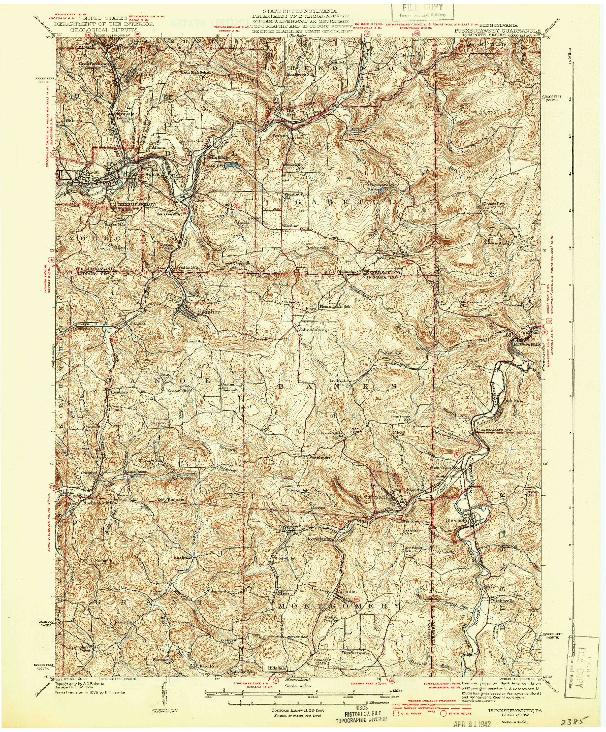 USGS 1:62500-SCALE QUADRANGLE FOR PUNXSUTAWNEY, PA 1942