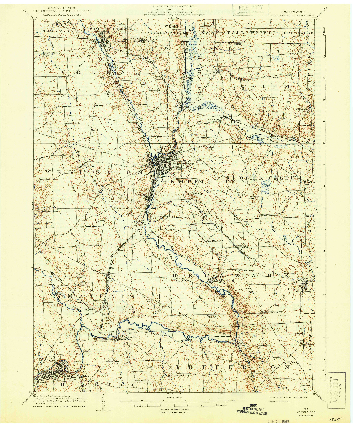 USGS 1:62500-SCALE QUADRANGLE FOR SHENANGO, PA 1908