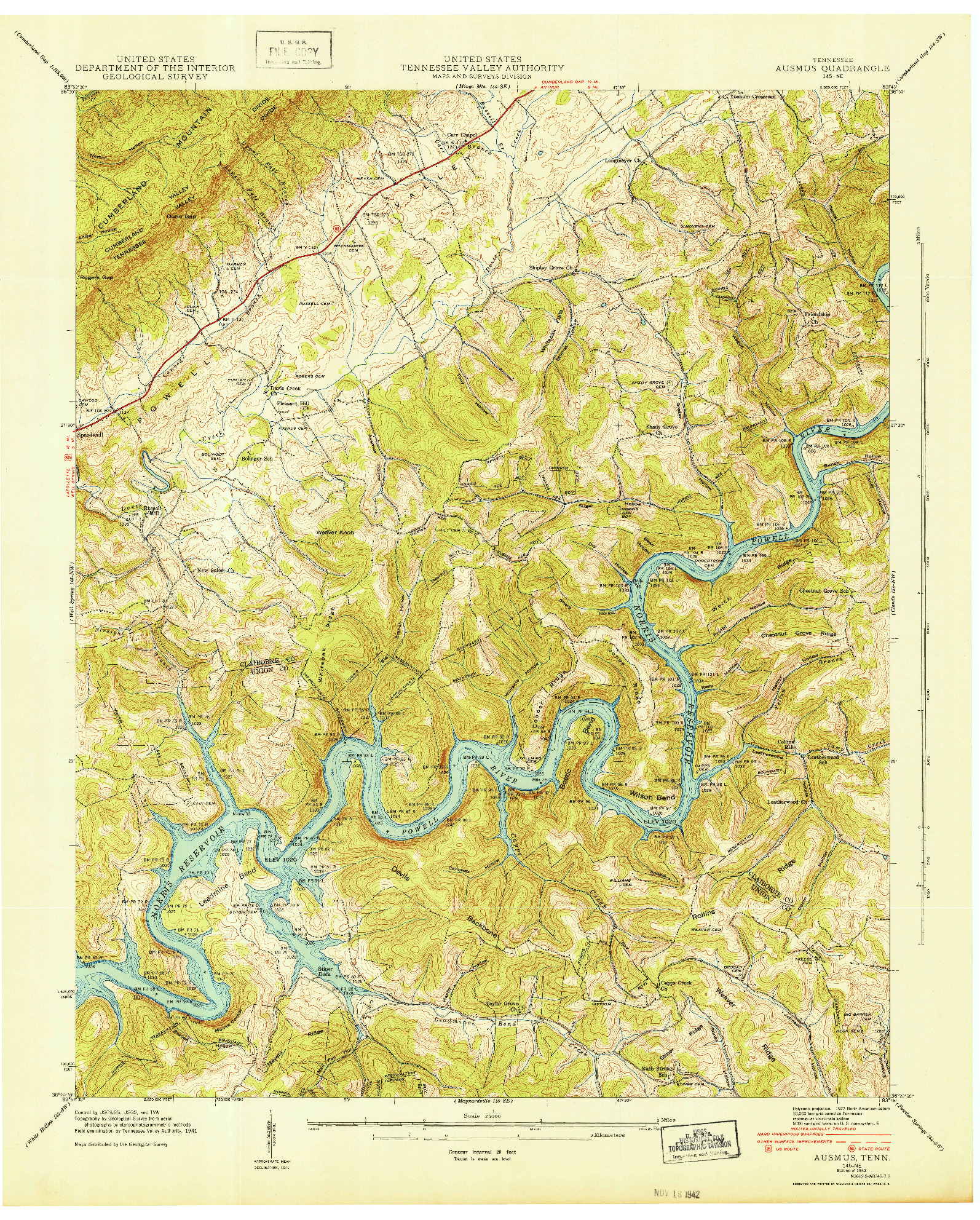 USGS 1:24000-SCALE QUADRANGLE FOR AUSMUS, TN 1942