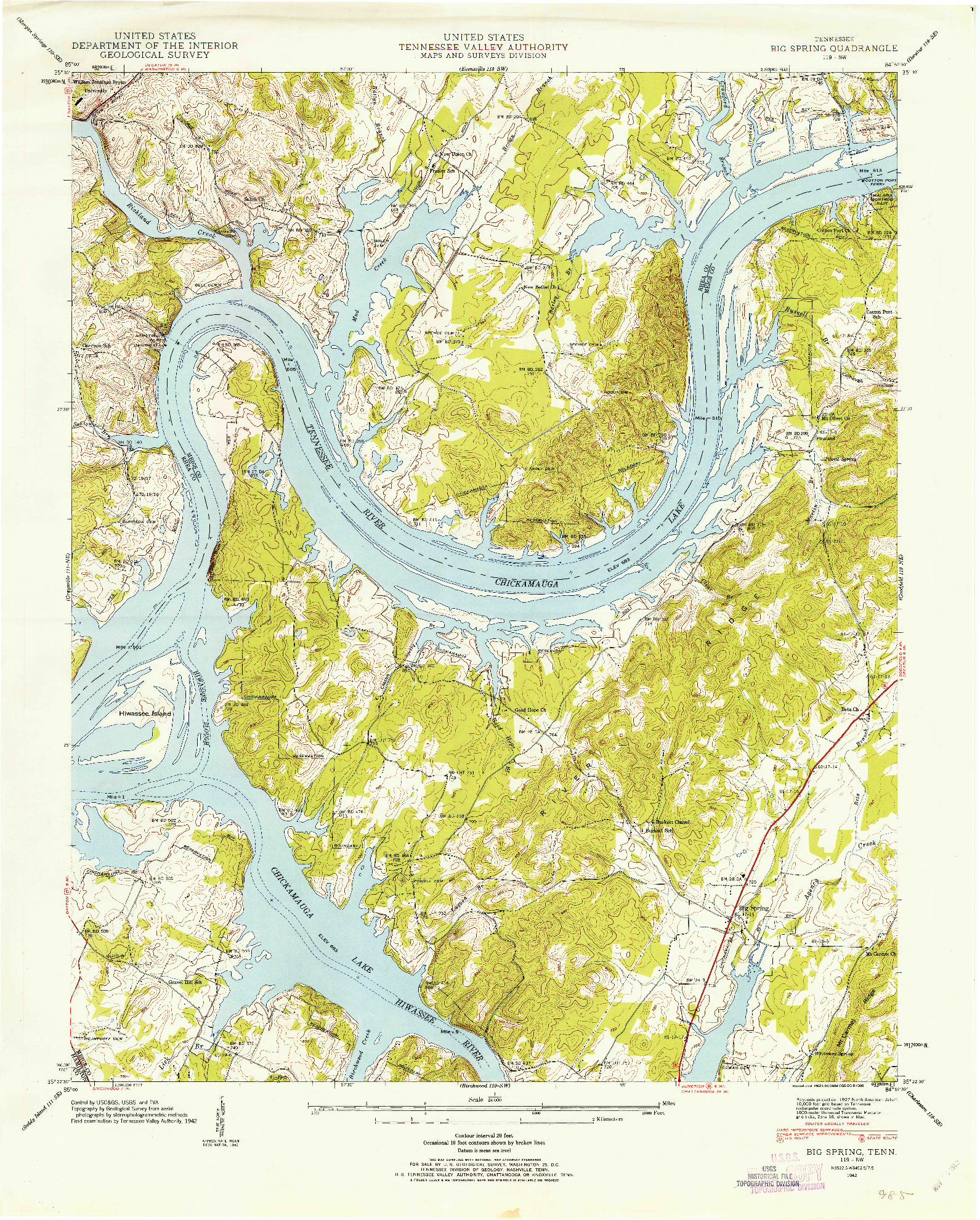 USGS 1:24000-SCALE QUADRANGLE FOR BIG SPRING, TN 1942