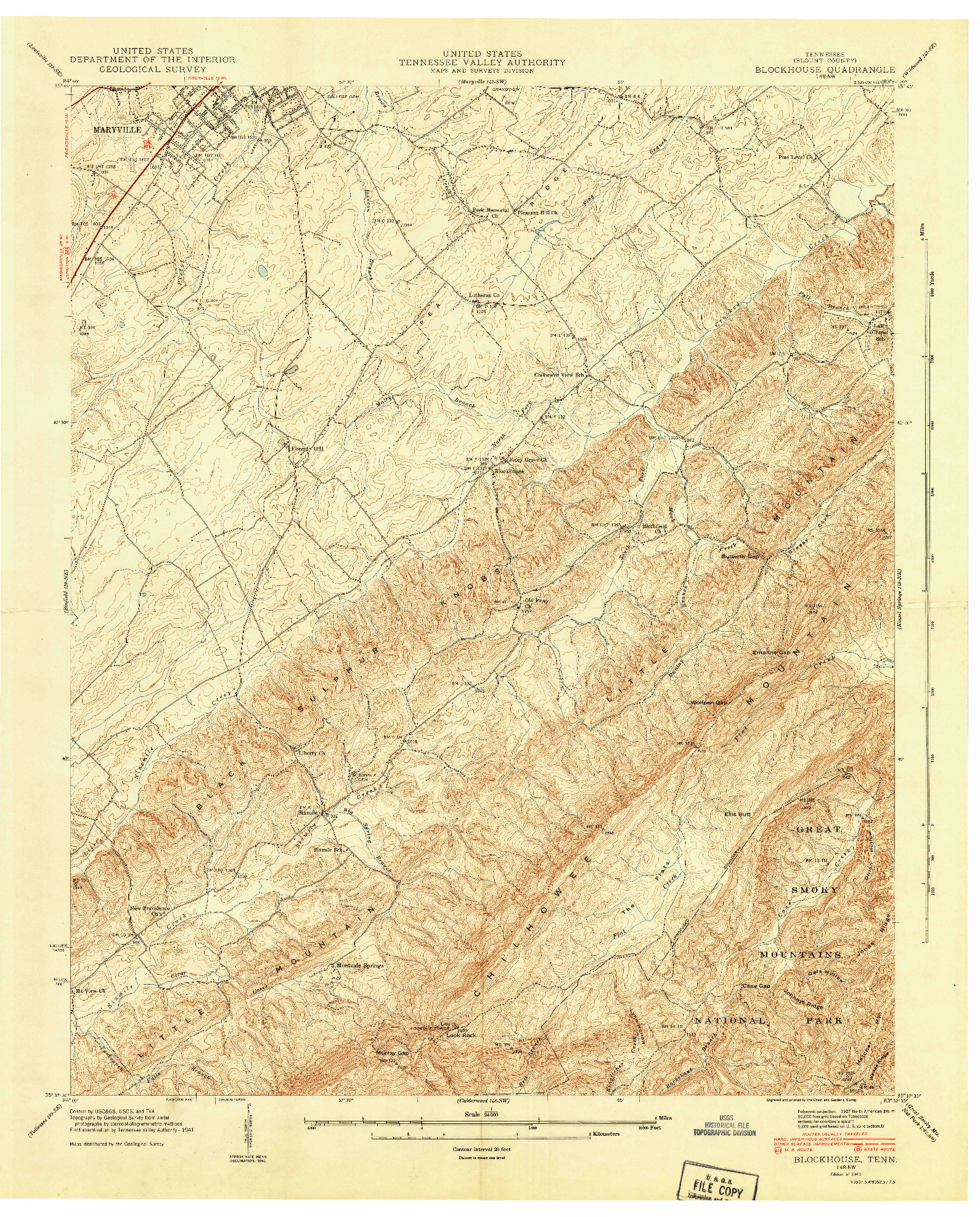 USGS 1:24000-SCALE QUADRANGLE FOR BLOCKHOUSE, TN 1942