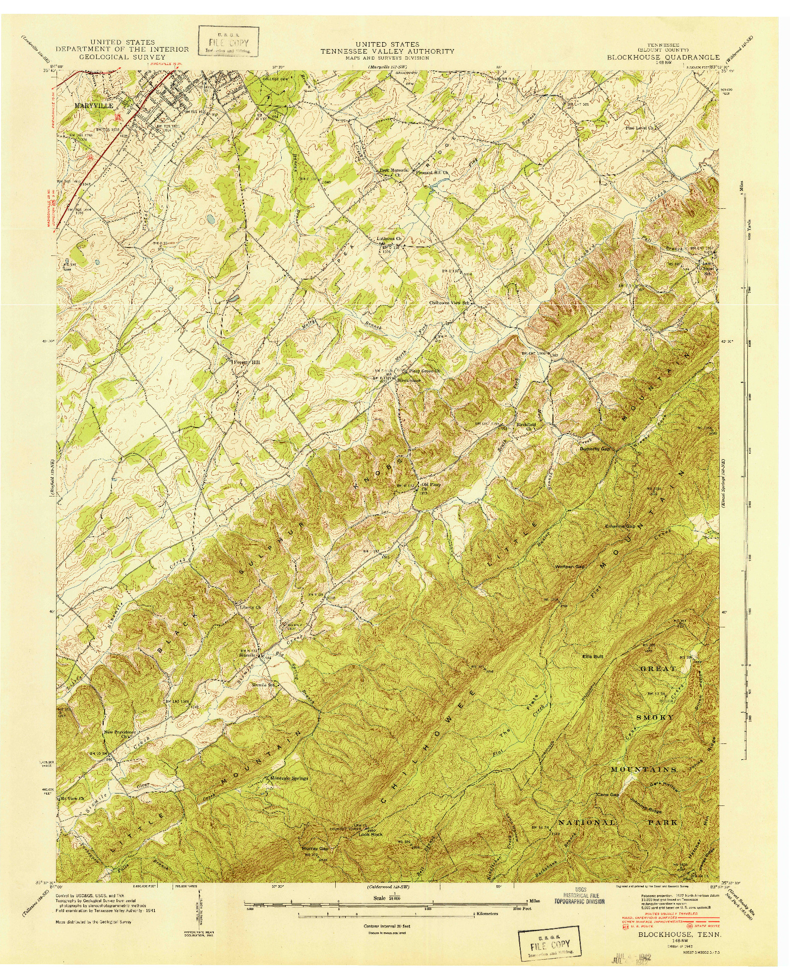 USGS 1:24000-SCALE QUADRANGLE FOR BLOCKHOUSE, TN 1942