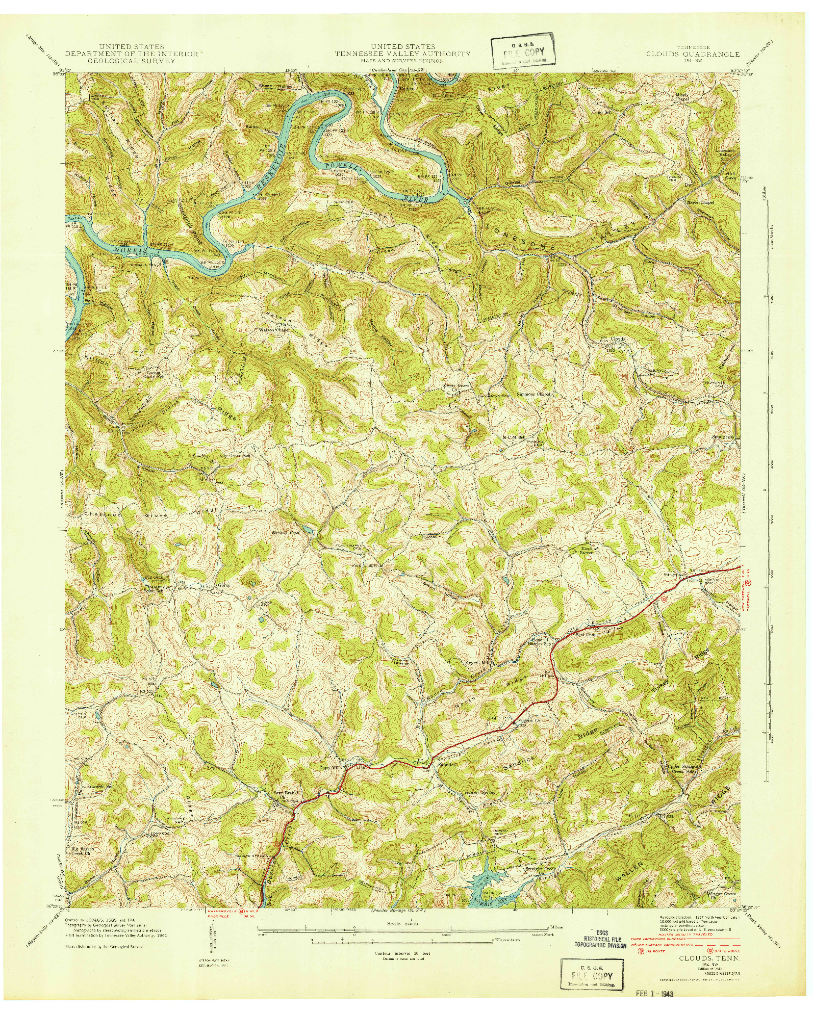 USGS 1:24000-SCALE QUADRANGLE FOR CLOUDS, TN 1942