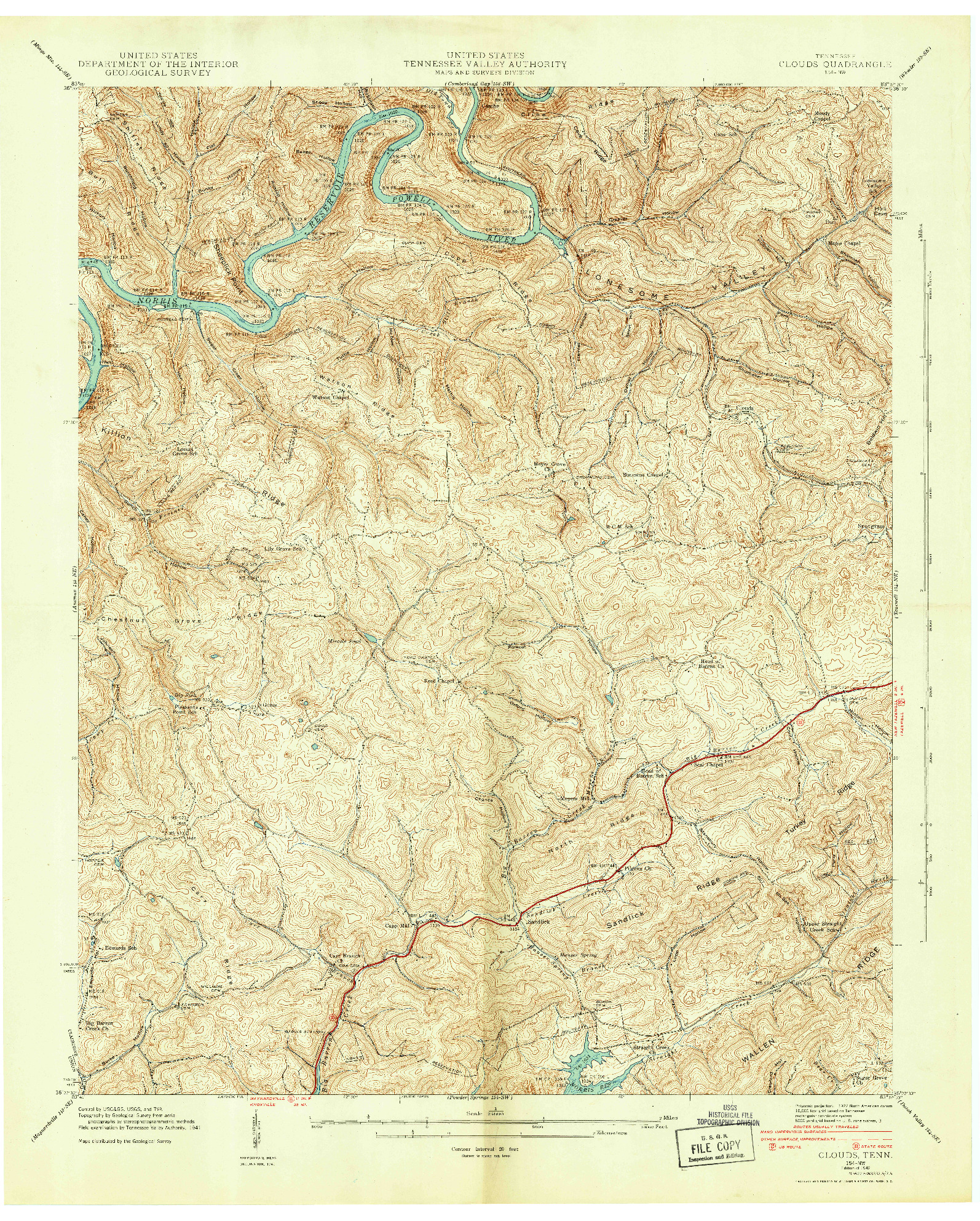 USGS 1:24000-SCALE QUADRANGLE FOR CLOUDS, TN 1942