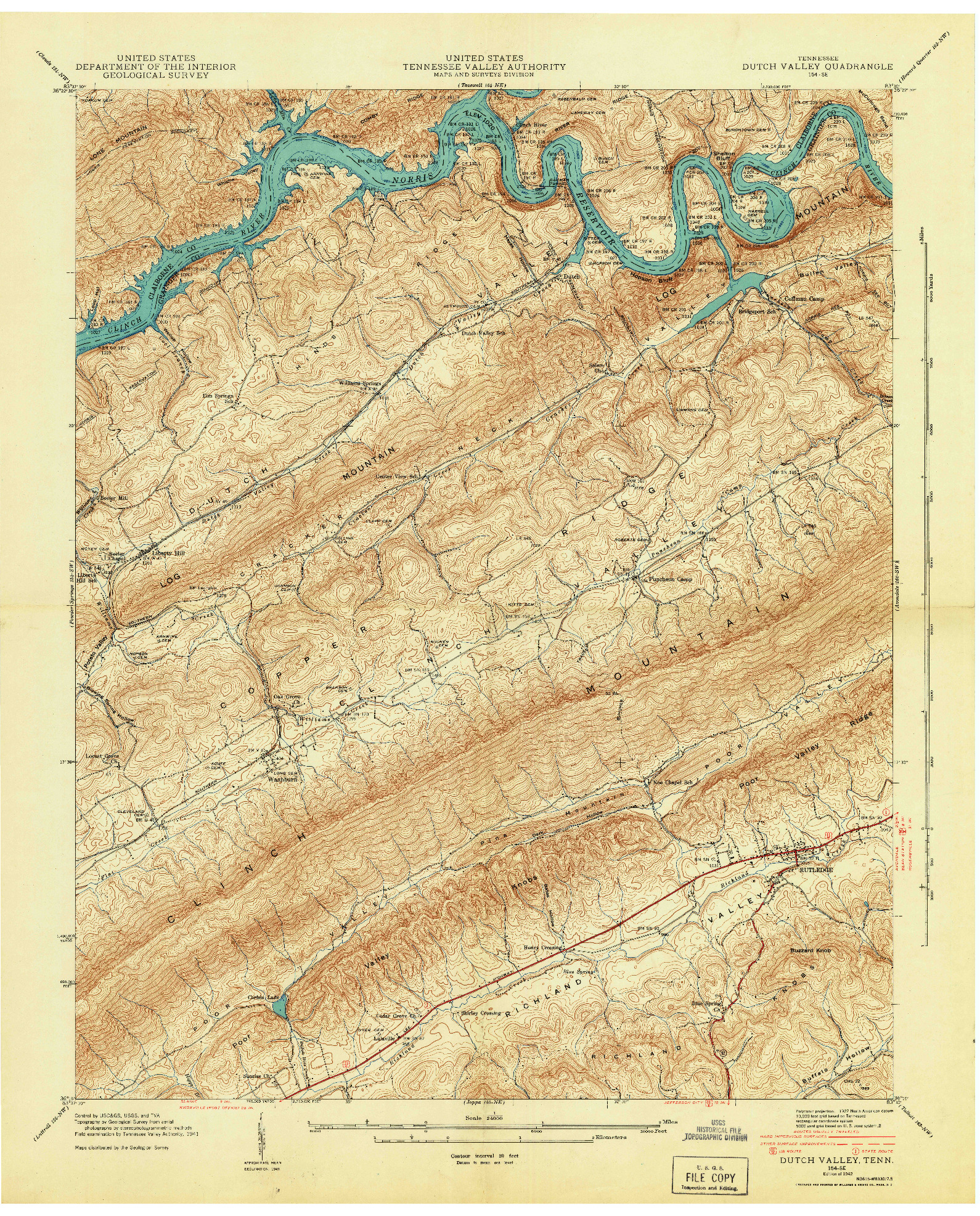 USGS 1:24000-SCALE QUADRANGLE FOR DUTCH VALLEY, TN 1942