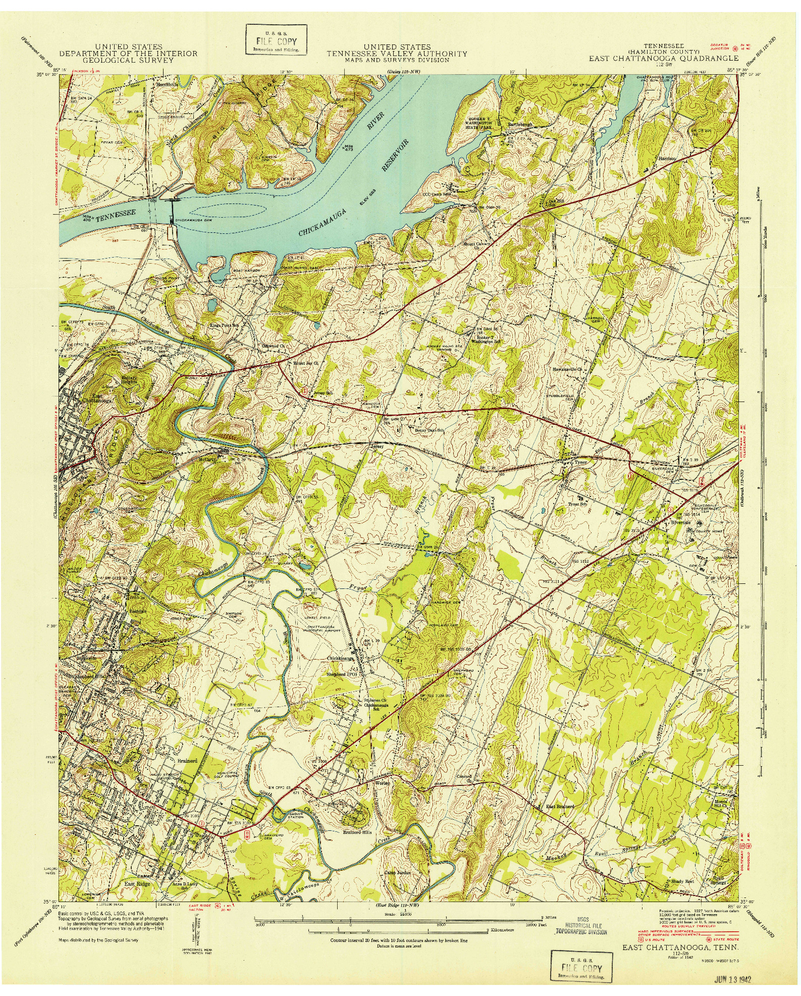USGS 1:24000-SCALE QUADRANGLE FOR EAST CHATTANOOGA, TN 1942