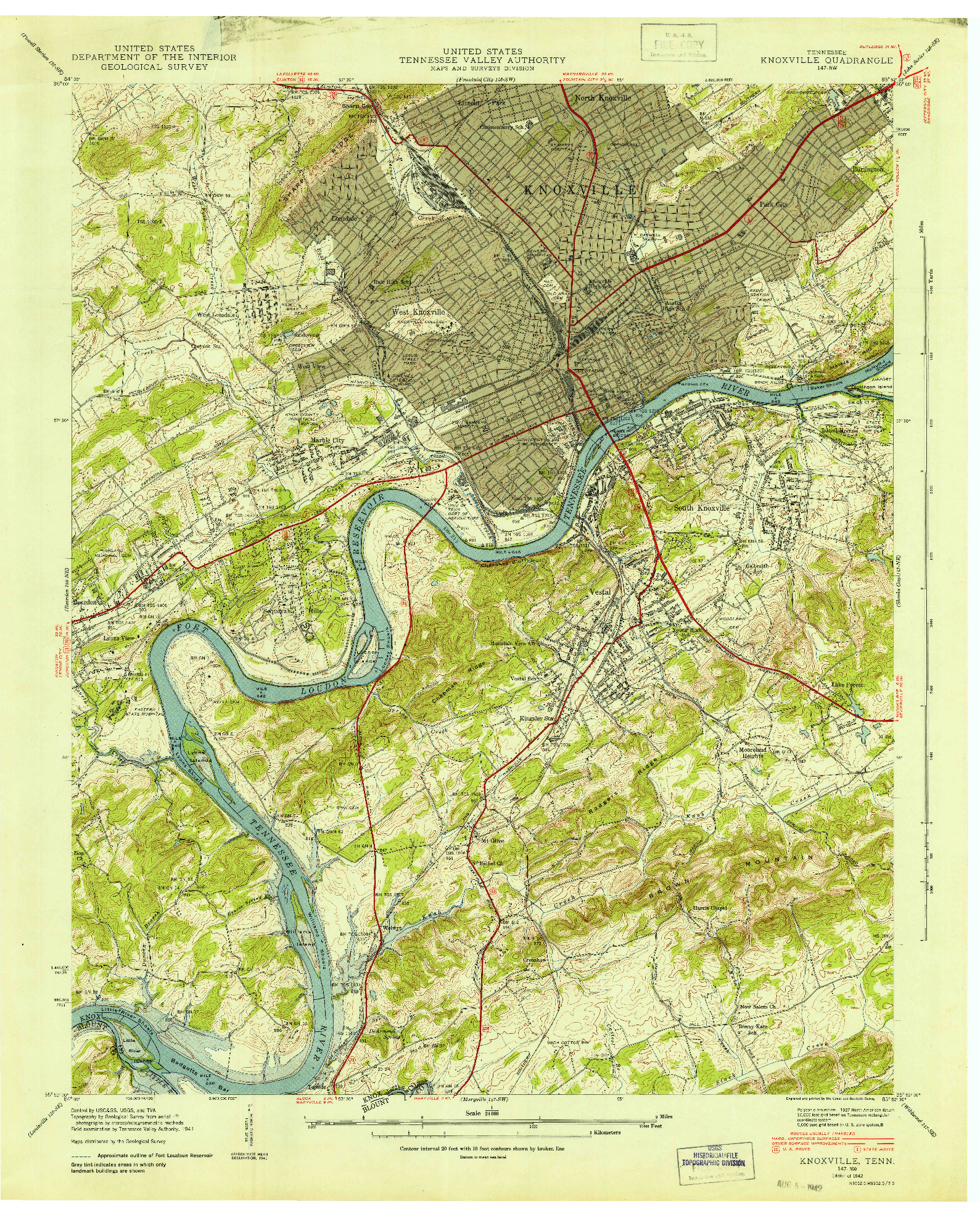 USGS 1:24000-SCALE QUADRANGLE FOR KNOXVILLE, TN 1942