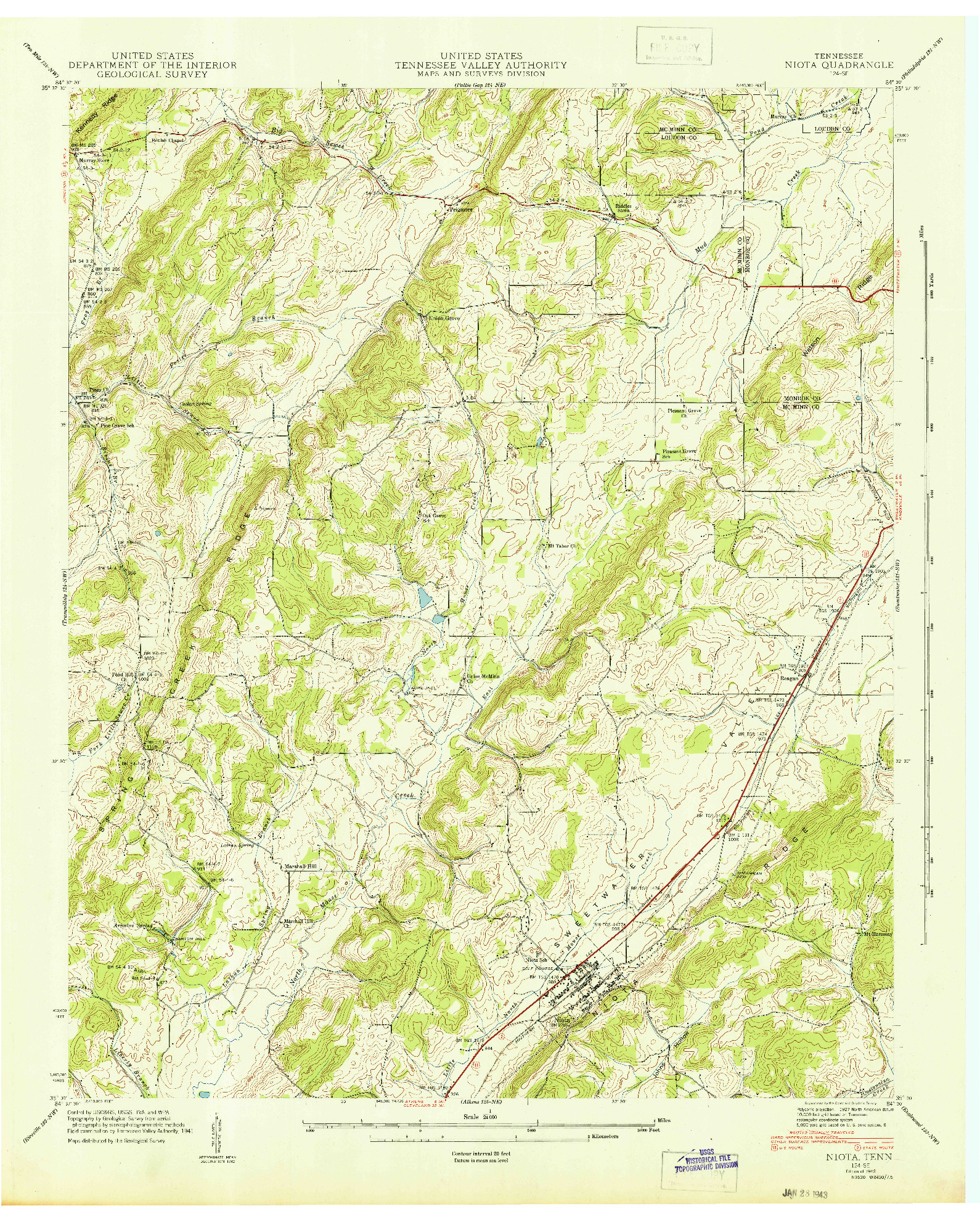 USGS 1:24000-SCALE QUADRANGLE FOR NIOTA, TN 1942