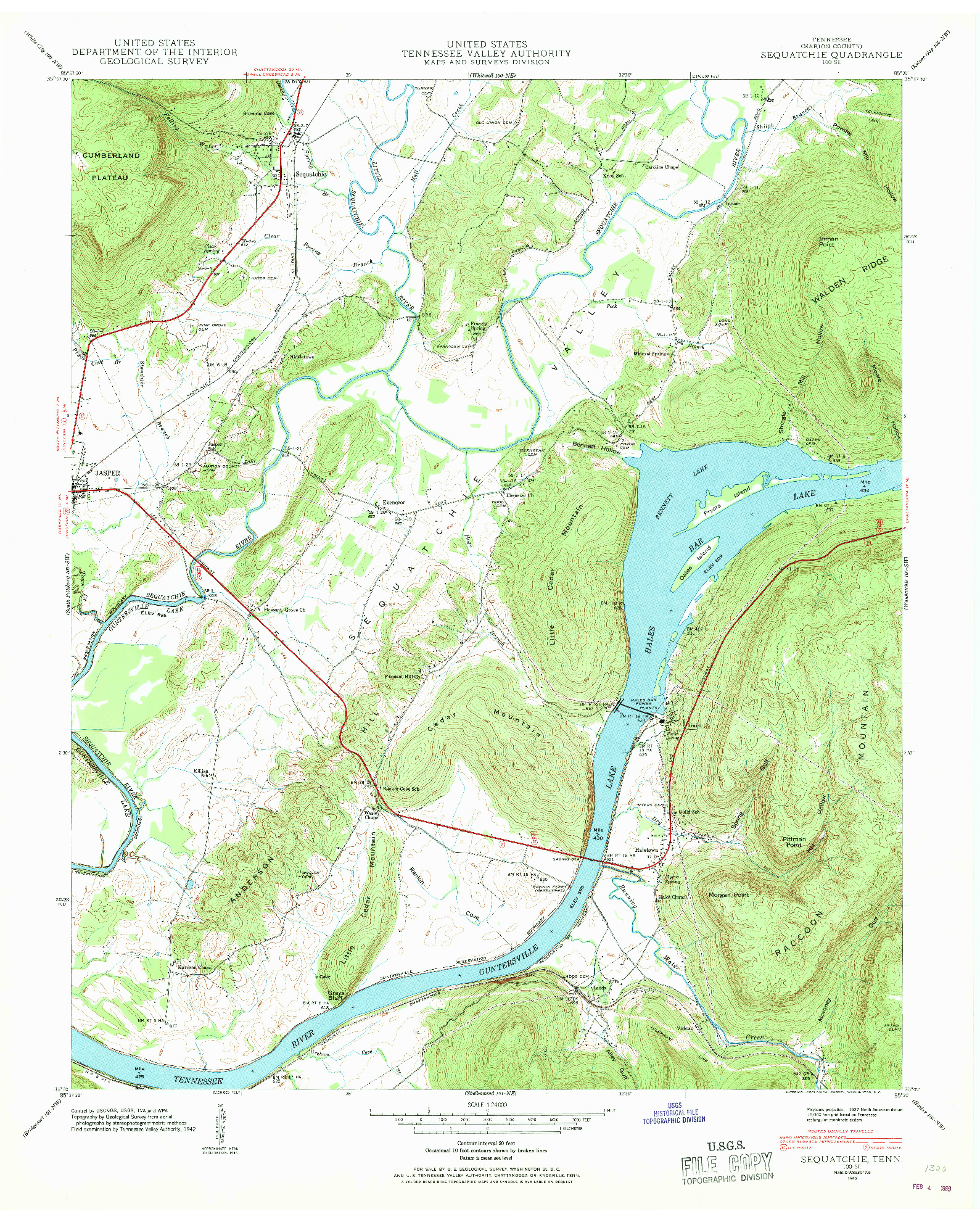 USGS 1:24000-SCALE QUADRANGLE FOR SEQUATCHIE, TN 1942