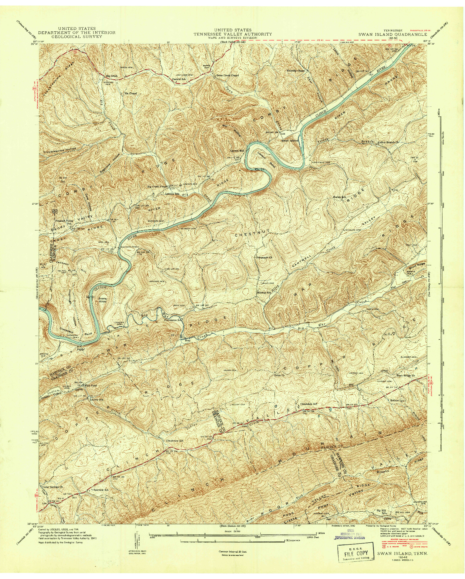 USGS 1:24000-SCALE QUADRANGLE FOR SWAN ISLAND, TN 1942