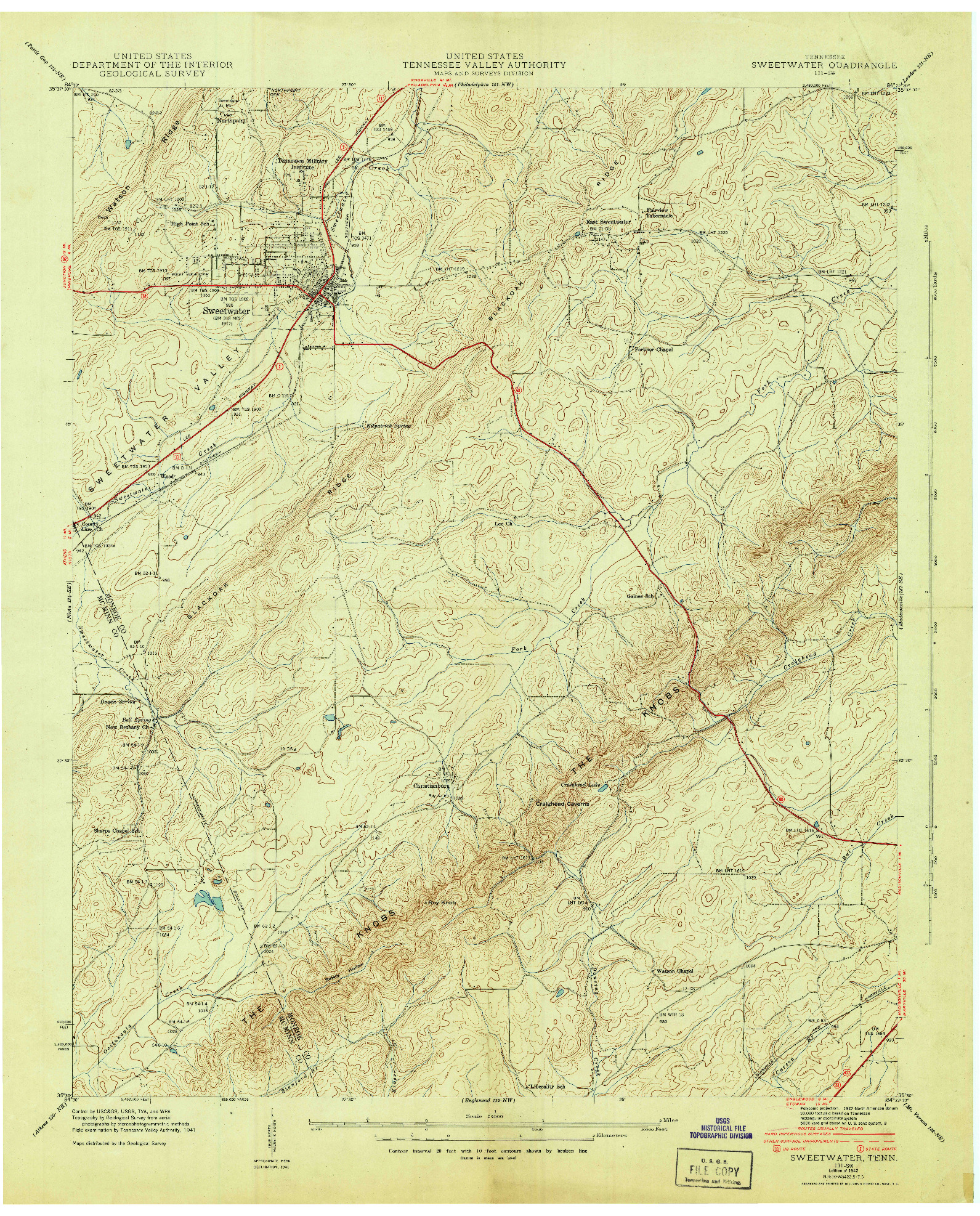 USGS 1:24000-SCALE QUADRANGLE FOR SWEETWATER, TN 1942