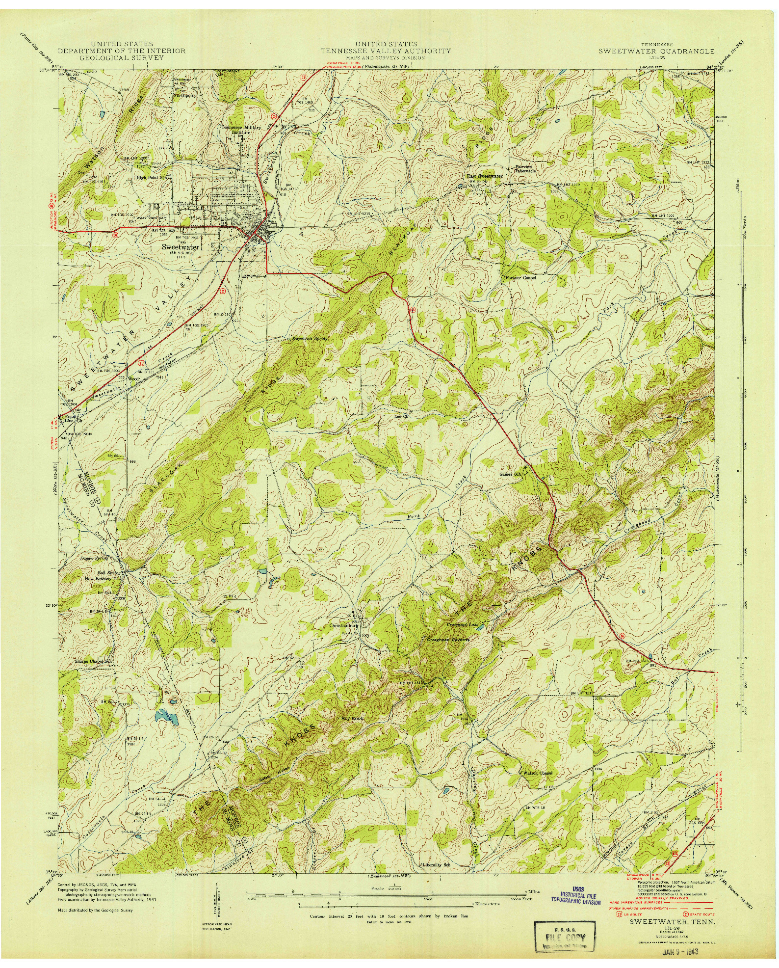 USGS 1:24000-SCALE QUADRANGLE FOR SWEETWATER, TN 1942