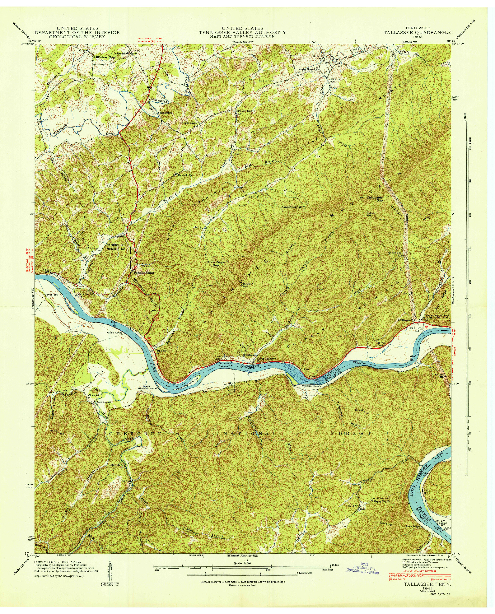 USGS 1:24000-SCALE QUADRANGLE FOR TALLASSEE, TN 1942