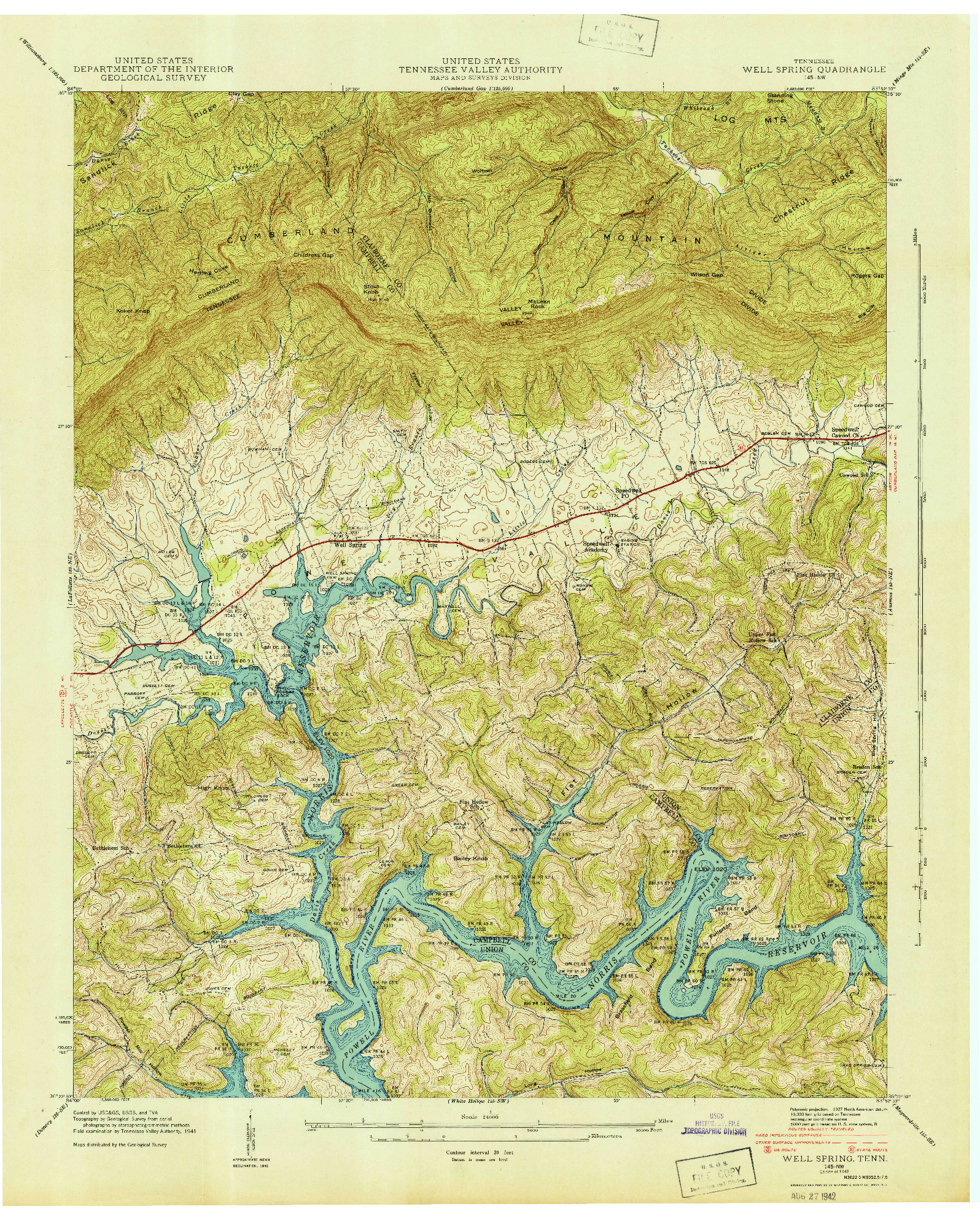 USGS 1:24000-SCALE QUADRANGLE FOR WELL SPRING, TN 1942