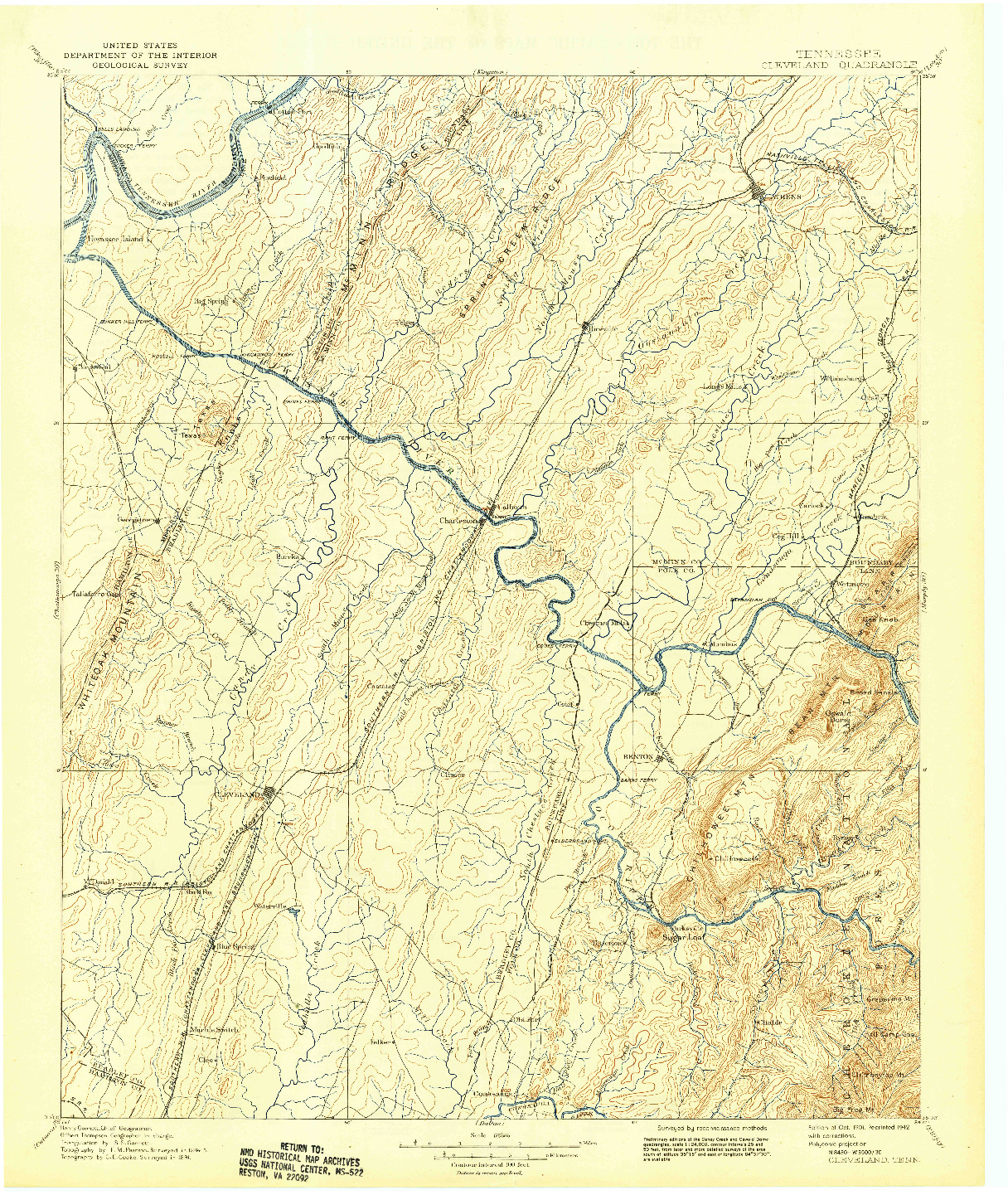 USGS 1:125000-SCALE QUADRANGLE FOR CLEVELAND, TN 1901