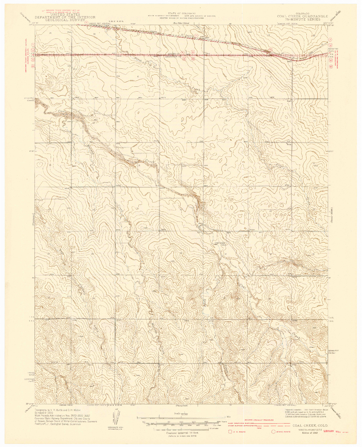 USGS 1:31680-SCALE QUADRANGLE FOR COAL CREEK, CO 1942
