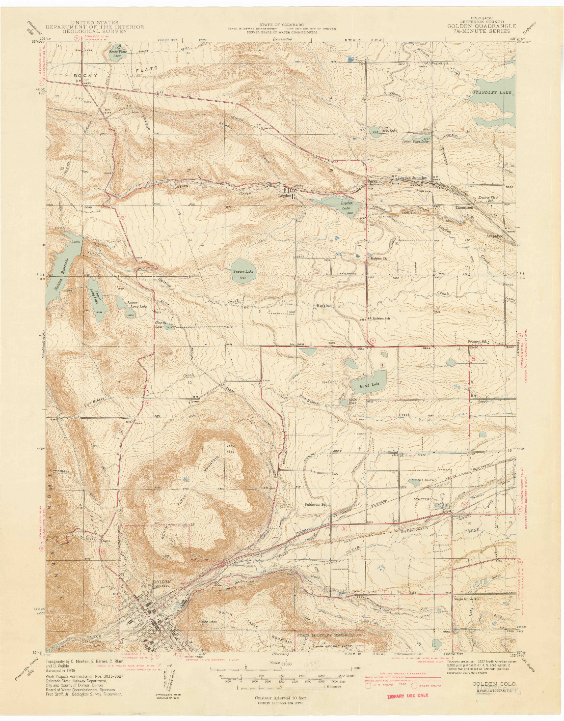 USGS 1:31680-SCALE QUADRANGLE FOR GOLDEN, CO 1942