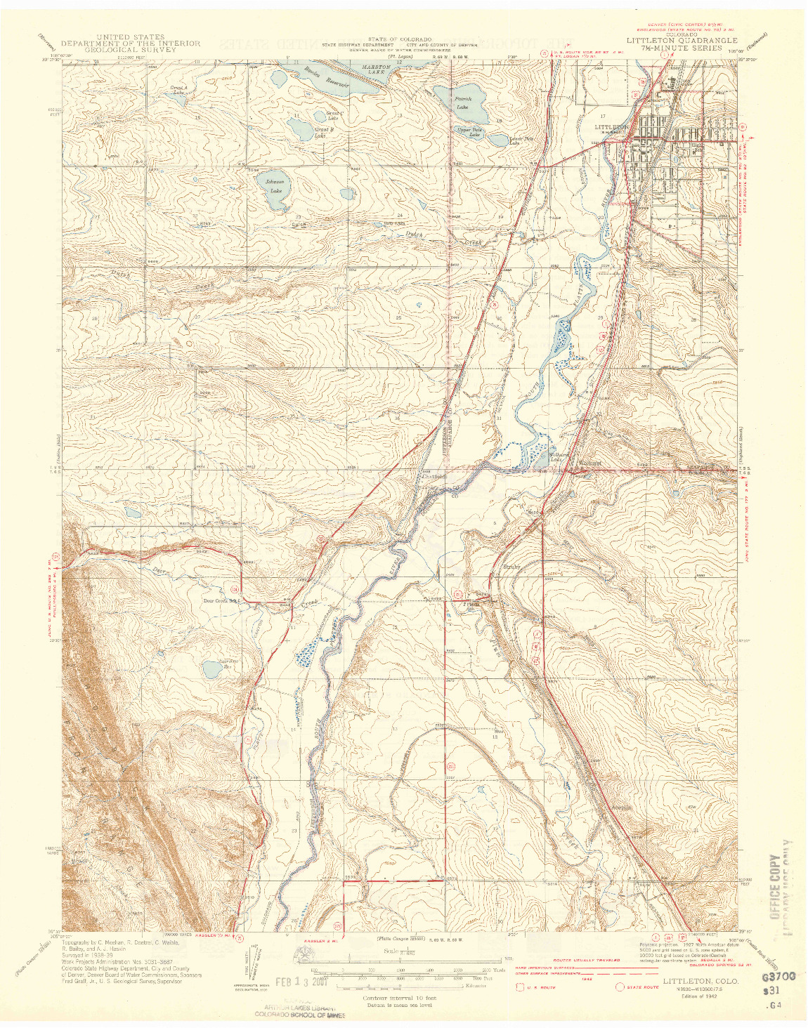 USGS 1:31680-SCALE QUADRANGLE FOR LITTLETON, CO 1942