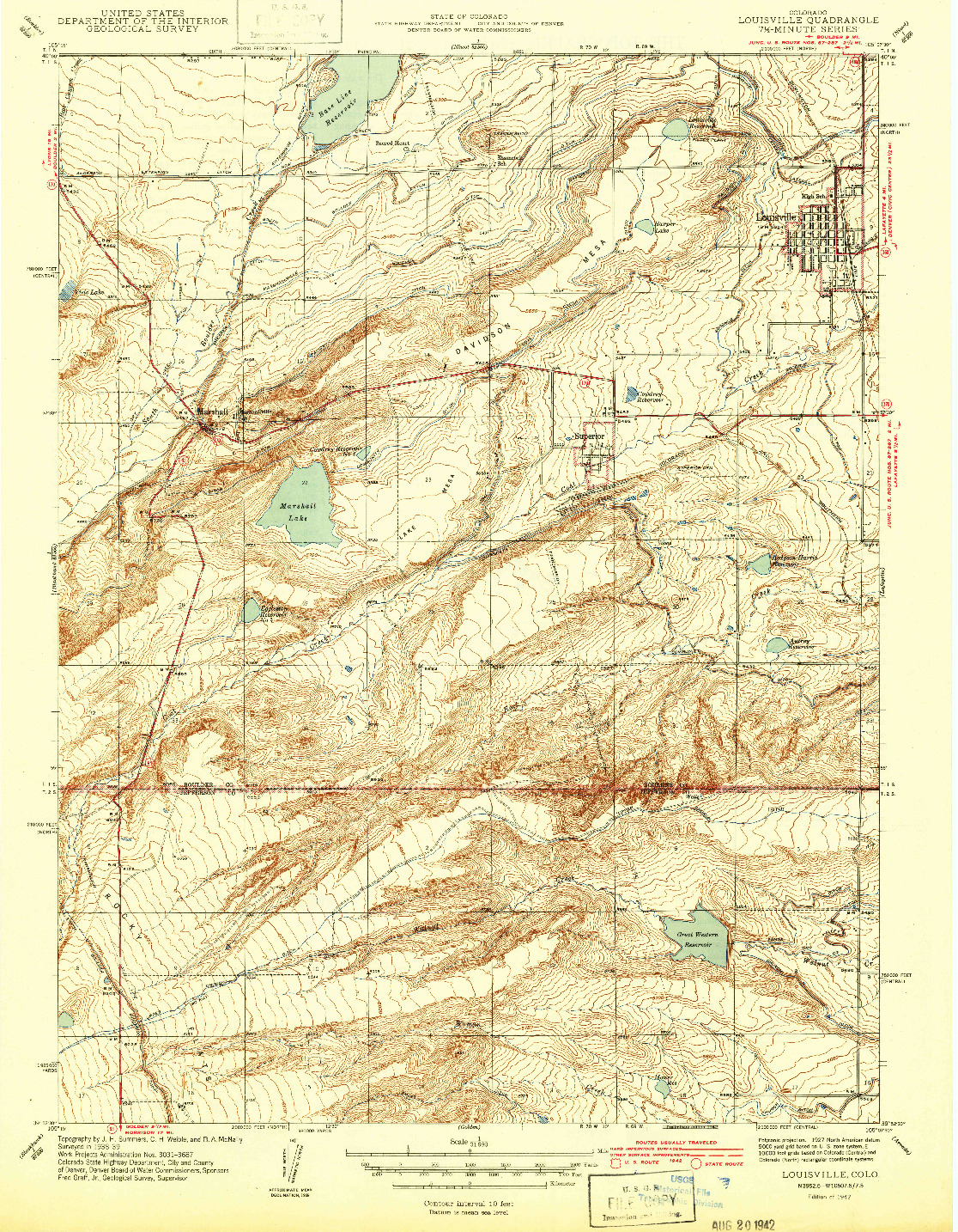 USGS 1:31680-SCALE QUADRANGLE FOR LOUISVILLE, CO 1942