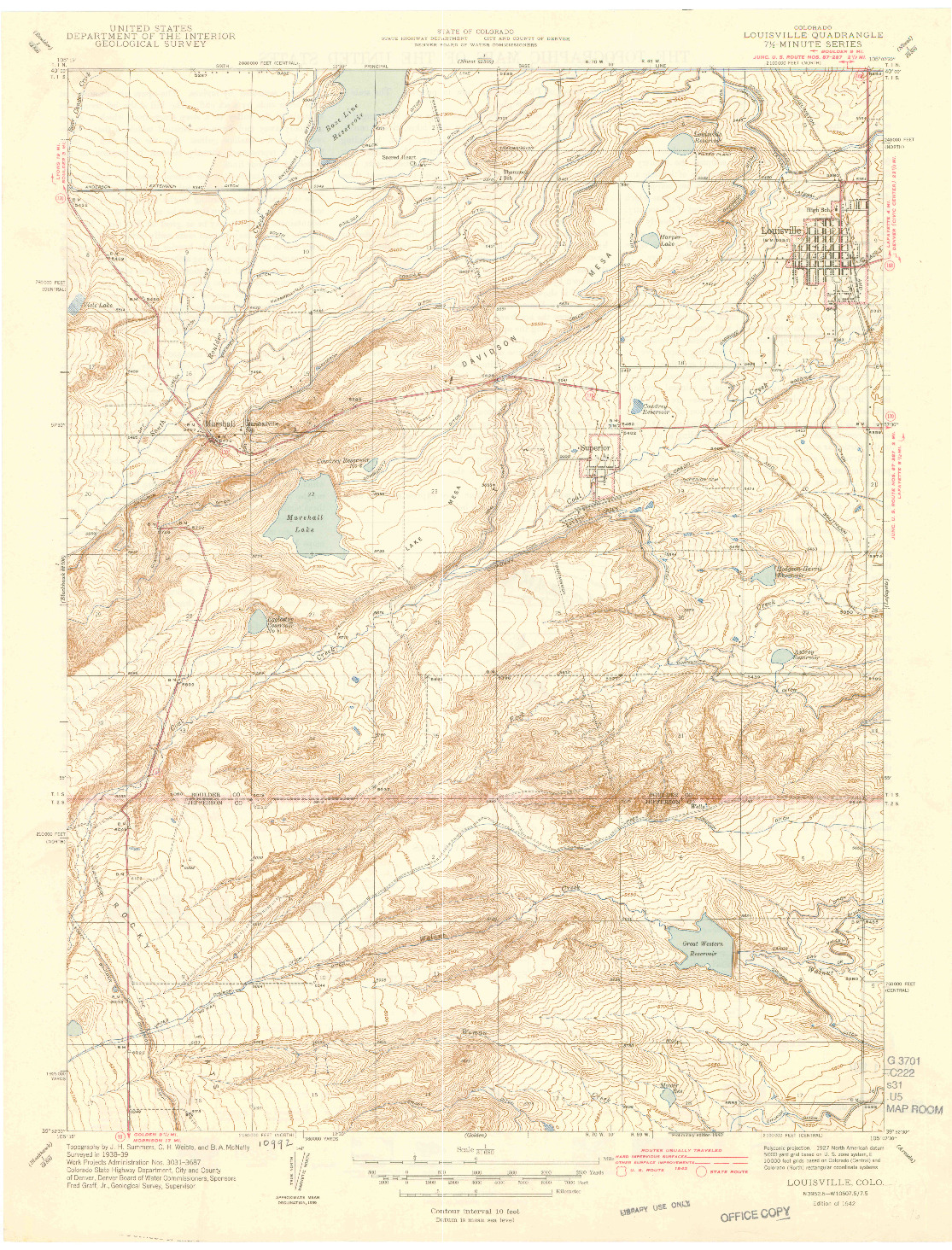 USGS 1:31680-SCALE QUADRANGLE FOR LOUISVILLE, CO 1942