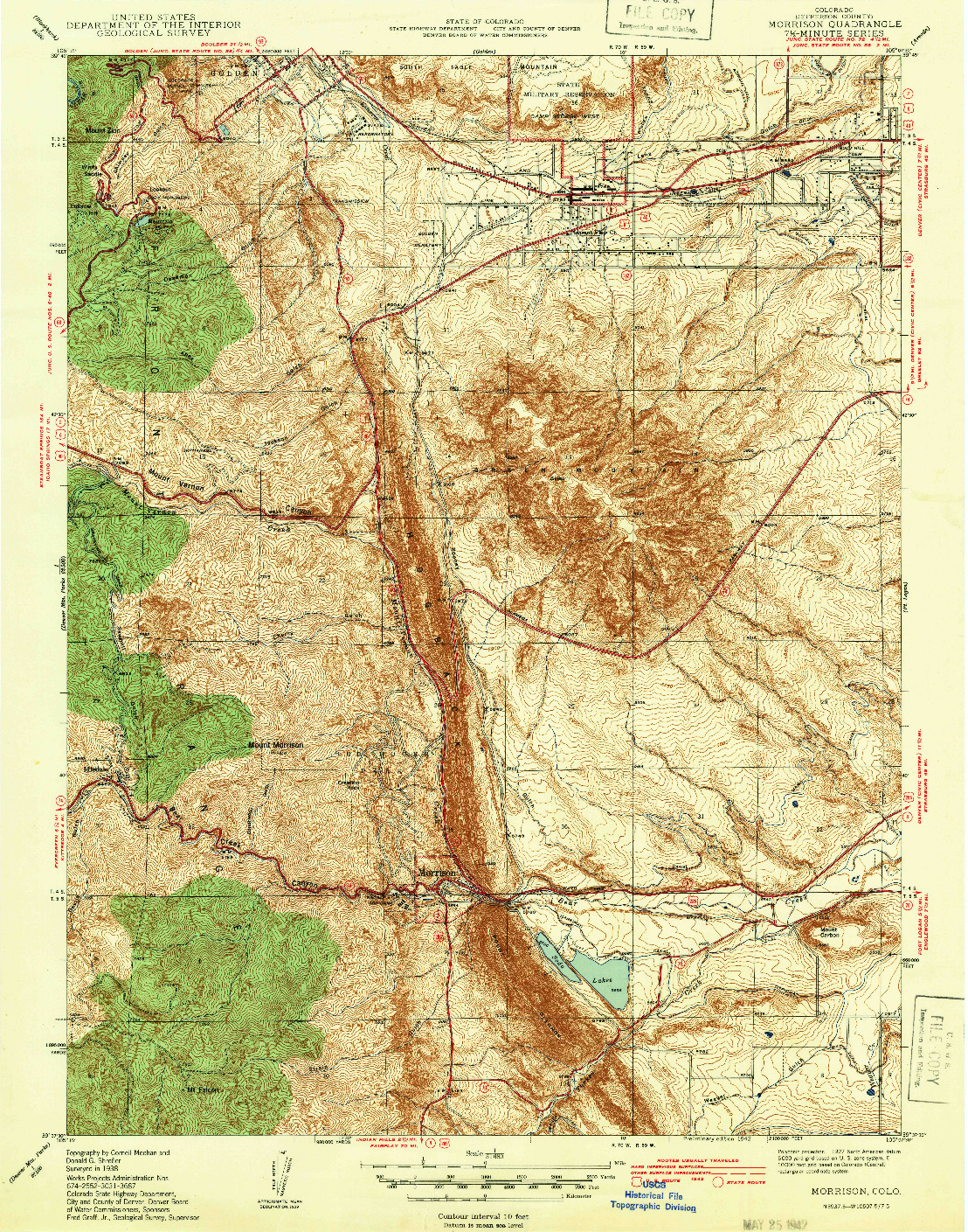 USGS 1:31680-SCALE QUADRANGLE FOR MORRISON, CO 1942