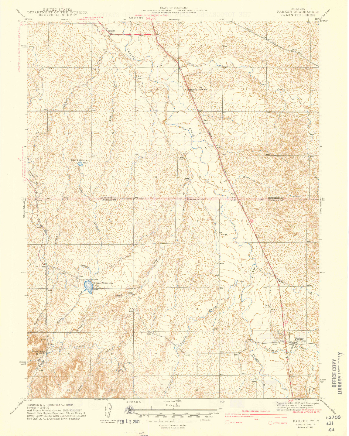 USGS 1:31680-SCALE QUADRANGLE FOR PARKER, CO 1942